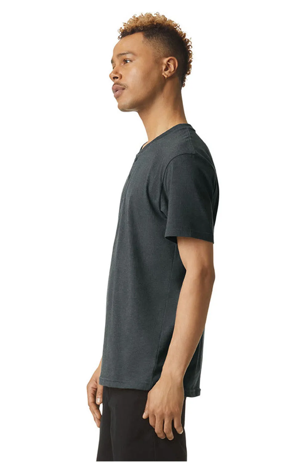 American Apparel Herren CVC Kurzarm Henley T-Shirt - Heather Charcoal Grey