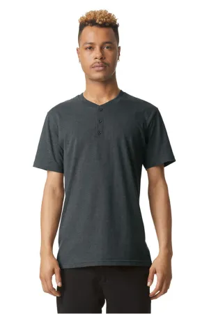 American Apparel Herren CVC Kurzarm Henley T-Shirt - Heather Charcoal Grey