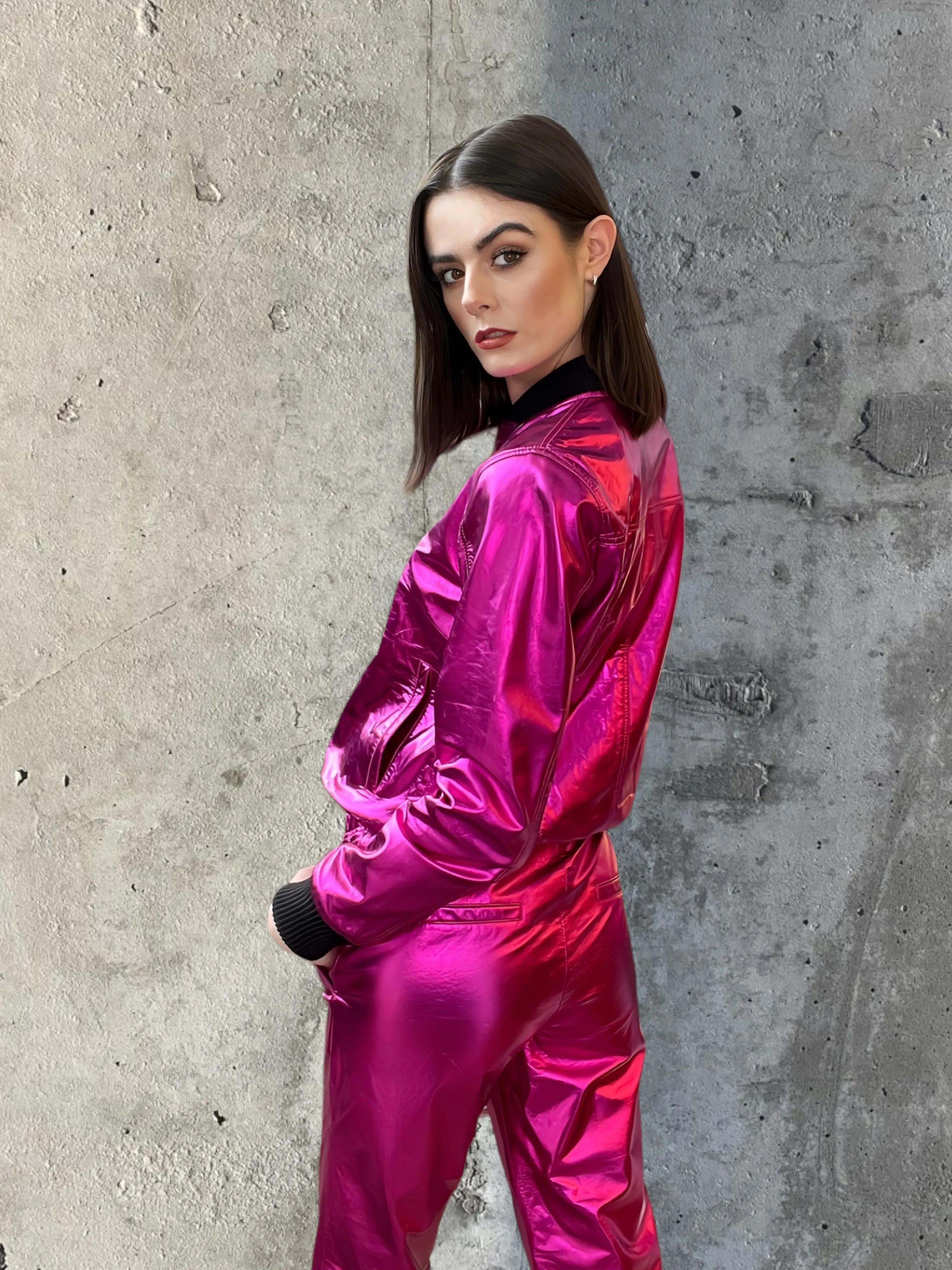 Any Old Iron Pink Metall Bomberjacke