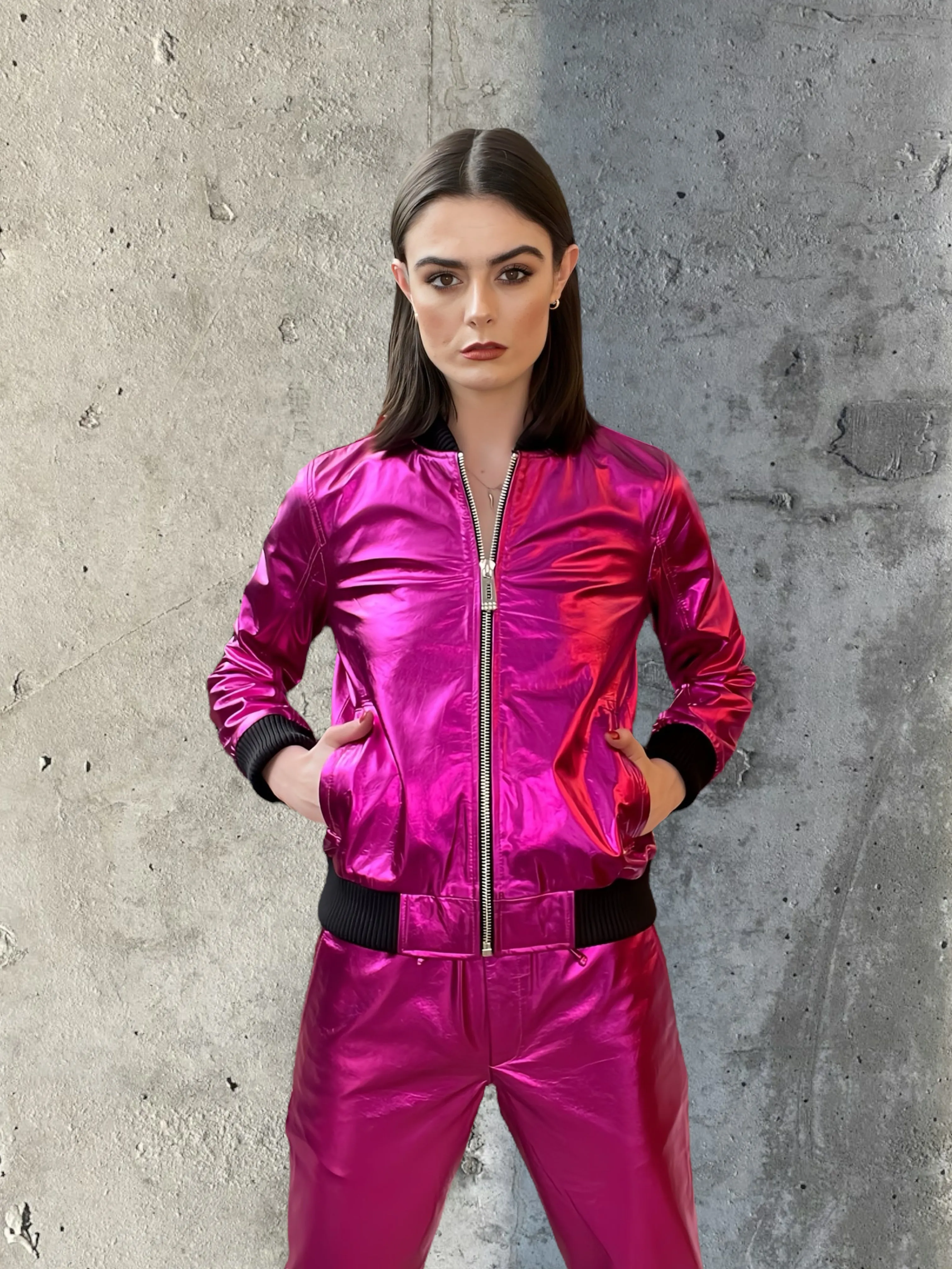 Any Old Iron Pink Metall Bomberjacke