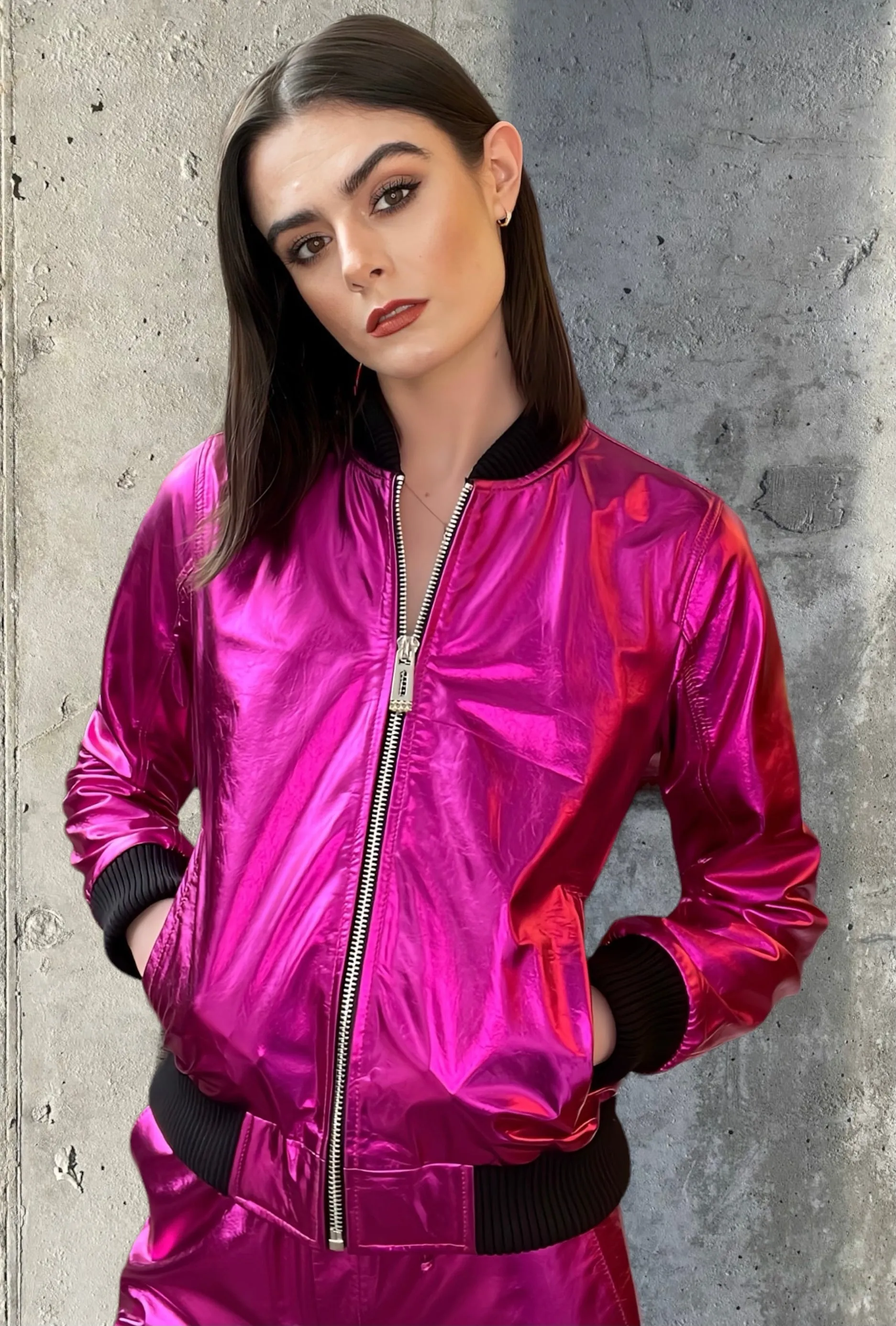 Any Old Iron Pink Metall Bomberjacke