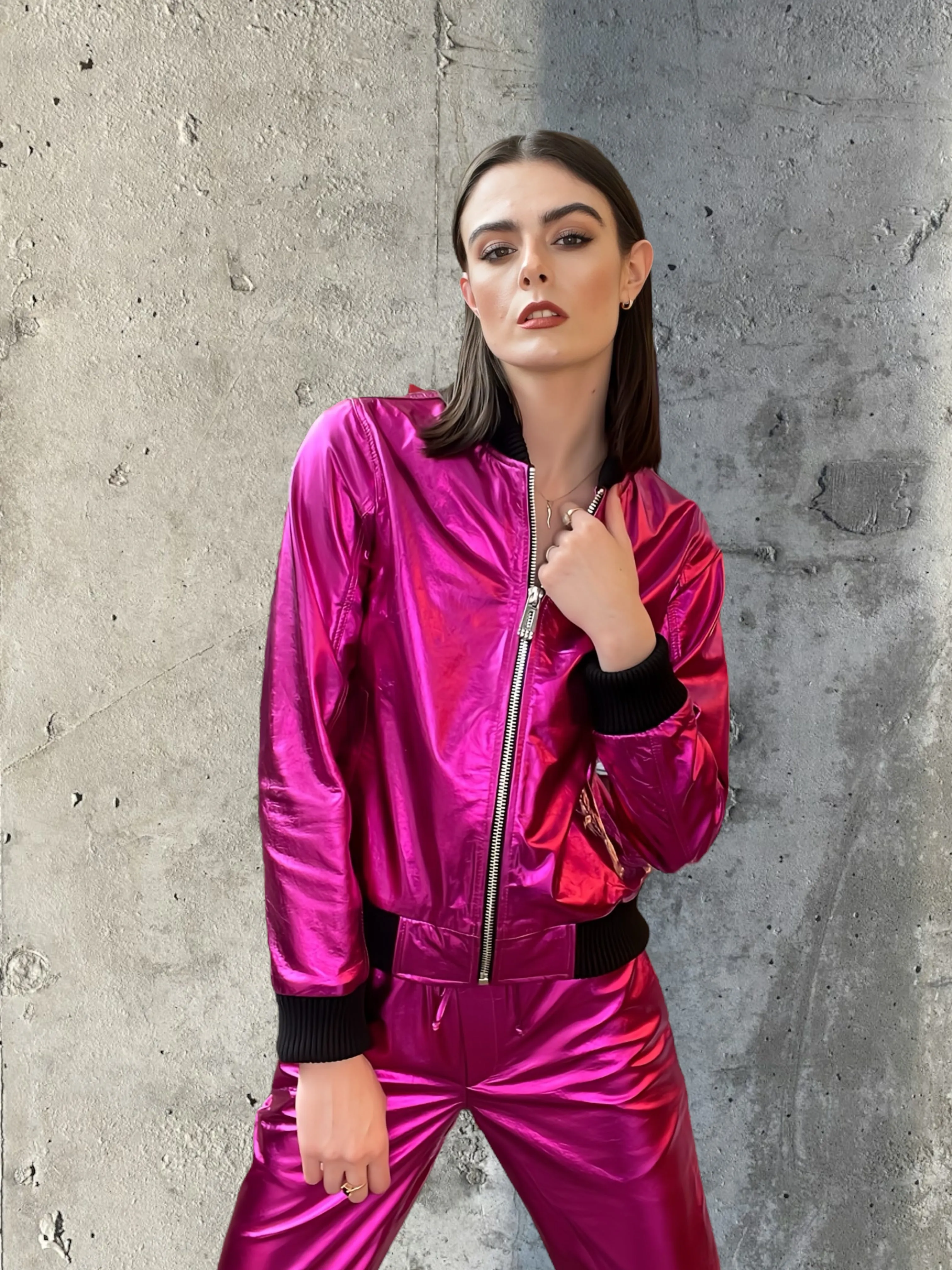 Any Old Iron Pink Metall Bomberjacke