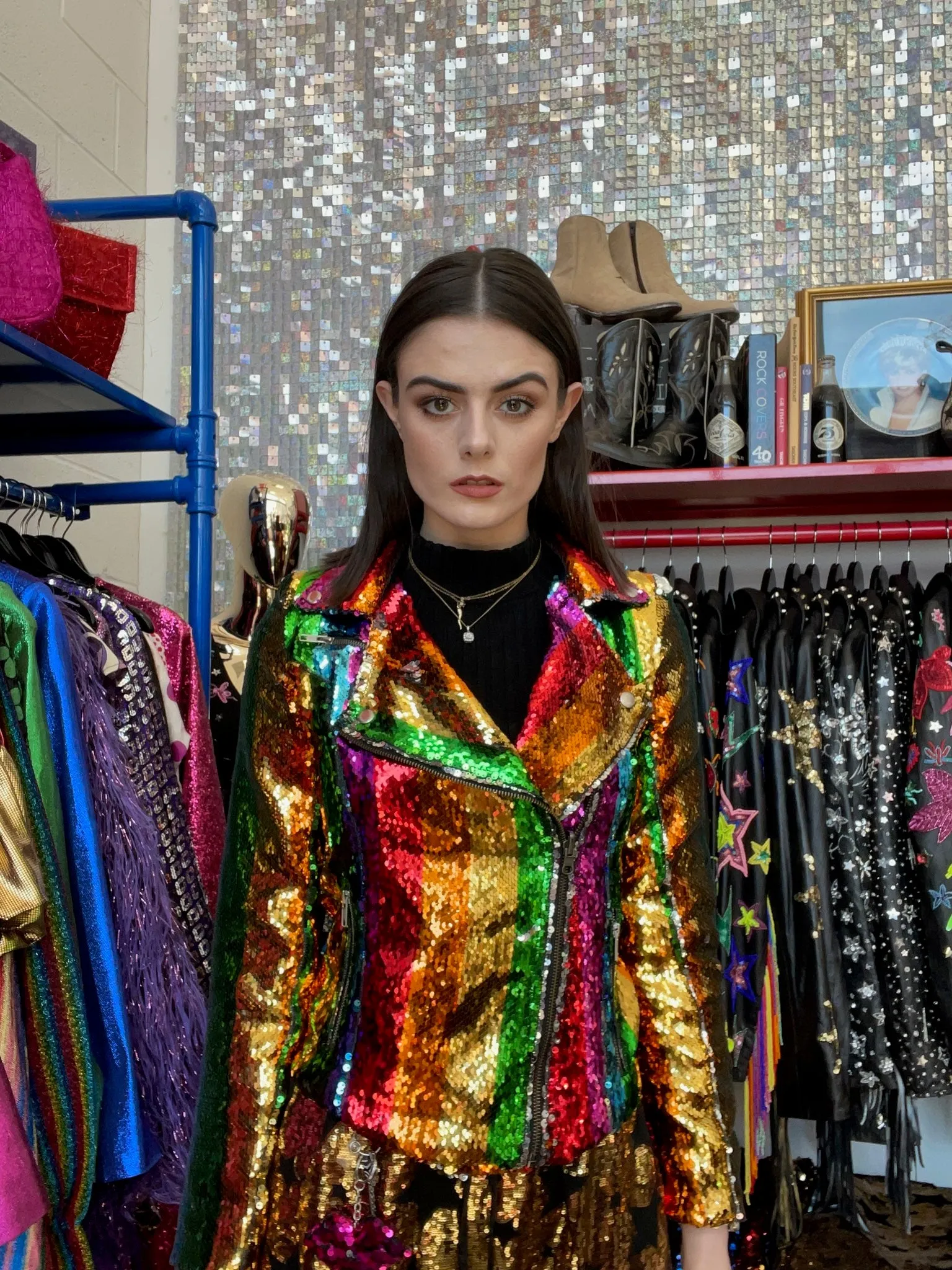 Jede Alteisen-Regenbogen-Pailletten-Motorradjacke