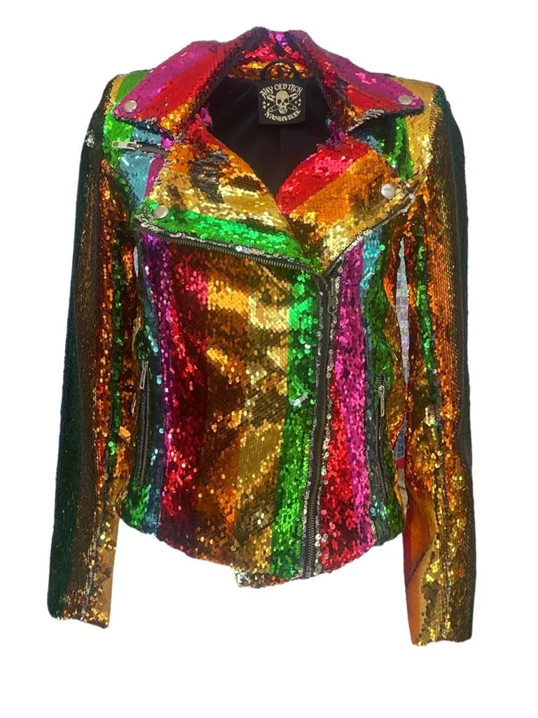 Jede Alteisen-Regenbogen-Pailletten-Motorradjacke