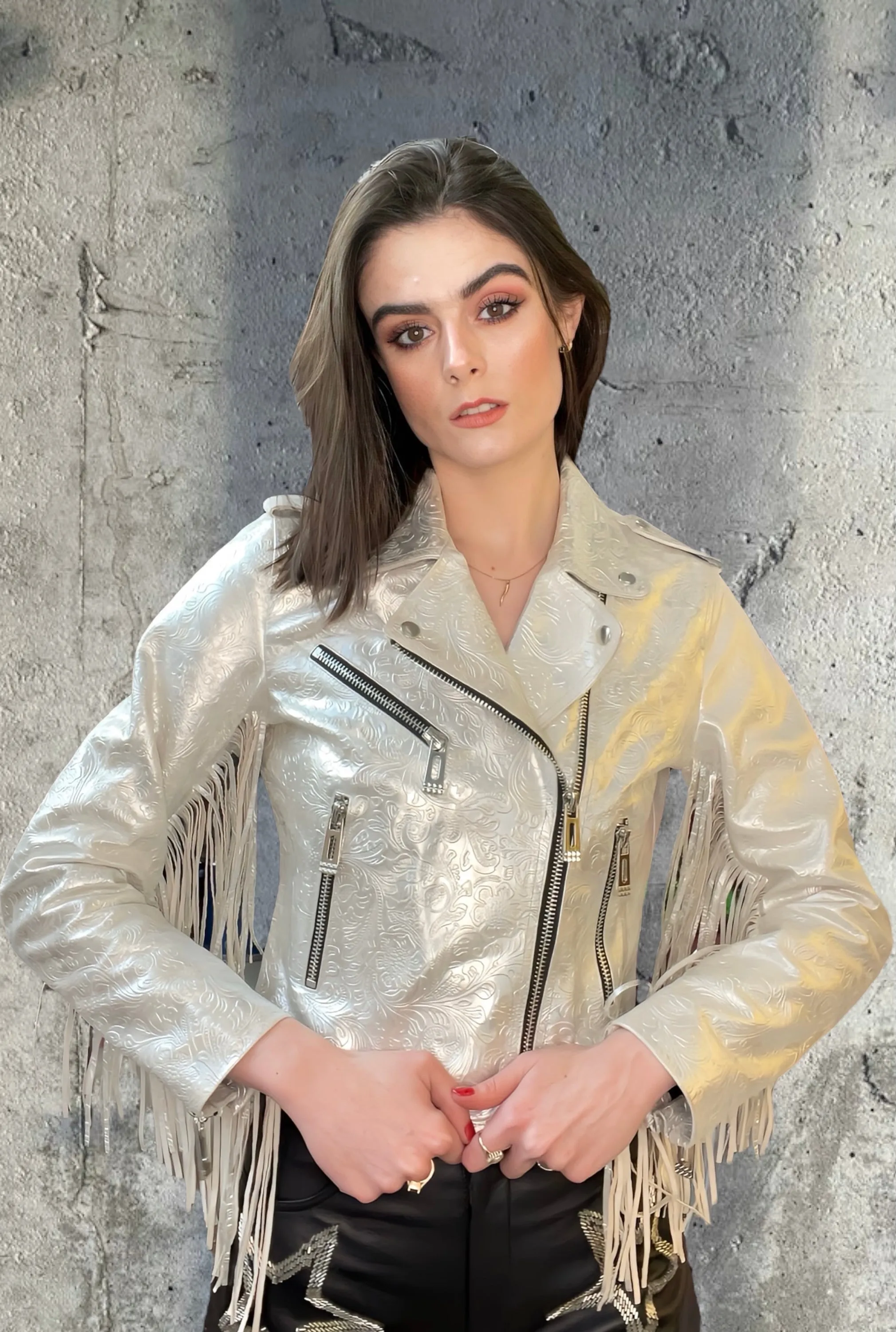 Any Old Iron Silberne Wirbel Motorradjacke