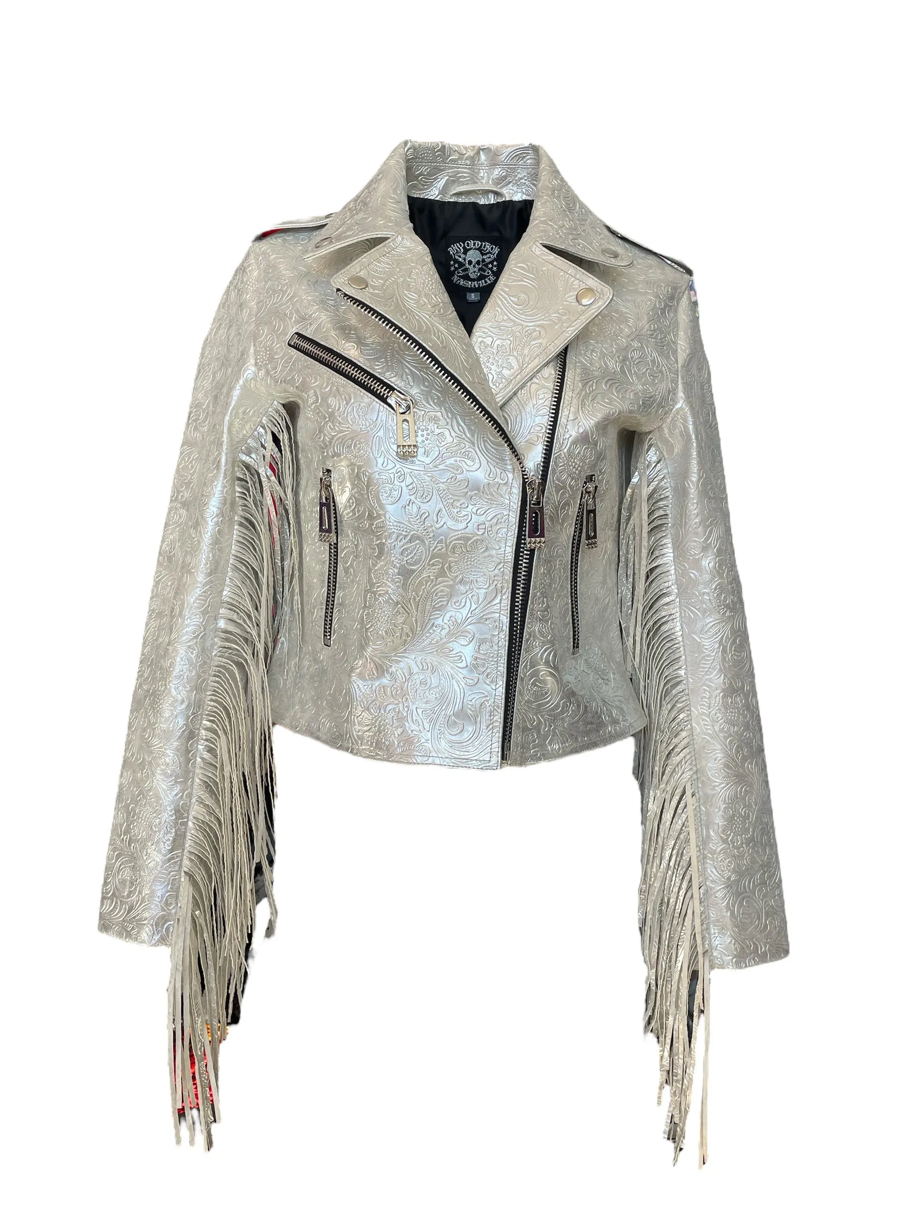 Any Old Iron Silberne Wirbel Motorradjacke
