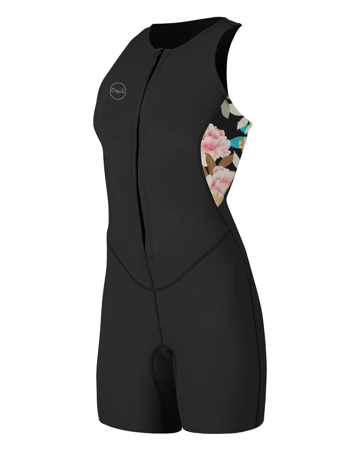 Bahia 1,5mm Front-Zip Short John Neoprenanzug in Schwarz & Mikah Blumenmuster