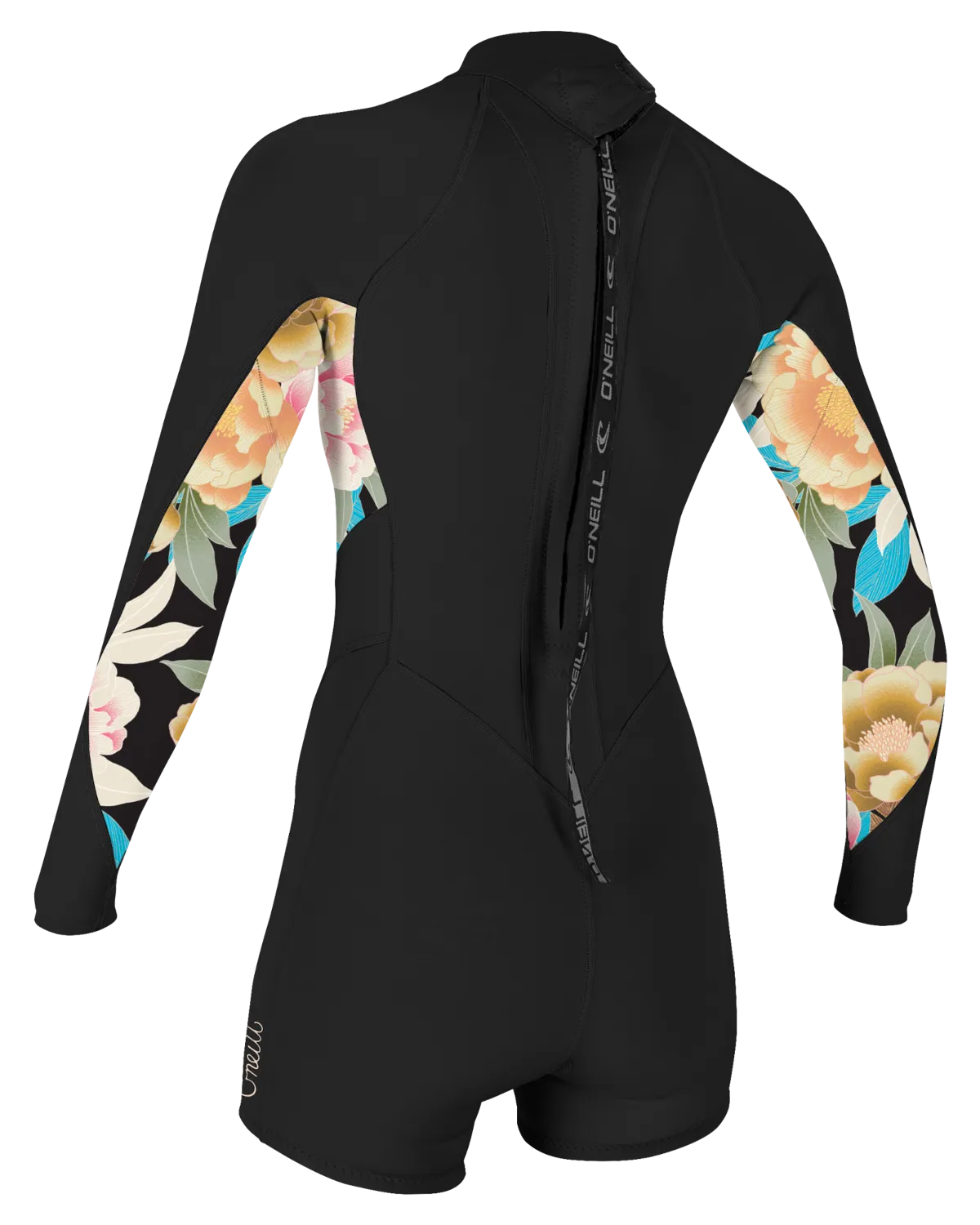 Bahia 2/1mm Rückenzip-Frühlings-Neoprenanzug in Schwarz, Mikah Blumenmuster & Schwarz