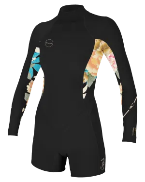 Bahia 2/1mm Rückenzip-Frühlings-Neoprenanzug in Schwarz, Mikah Blumenmuster & Schwarz