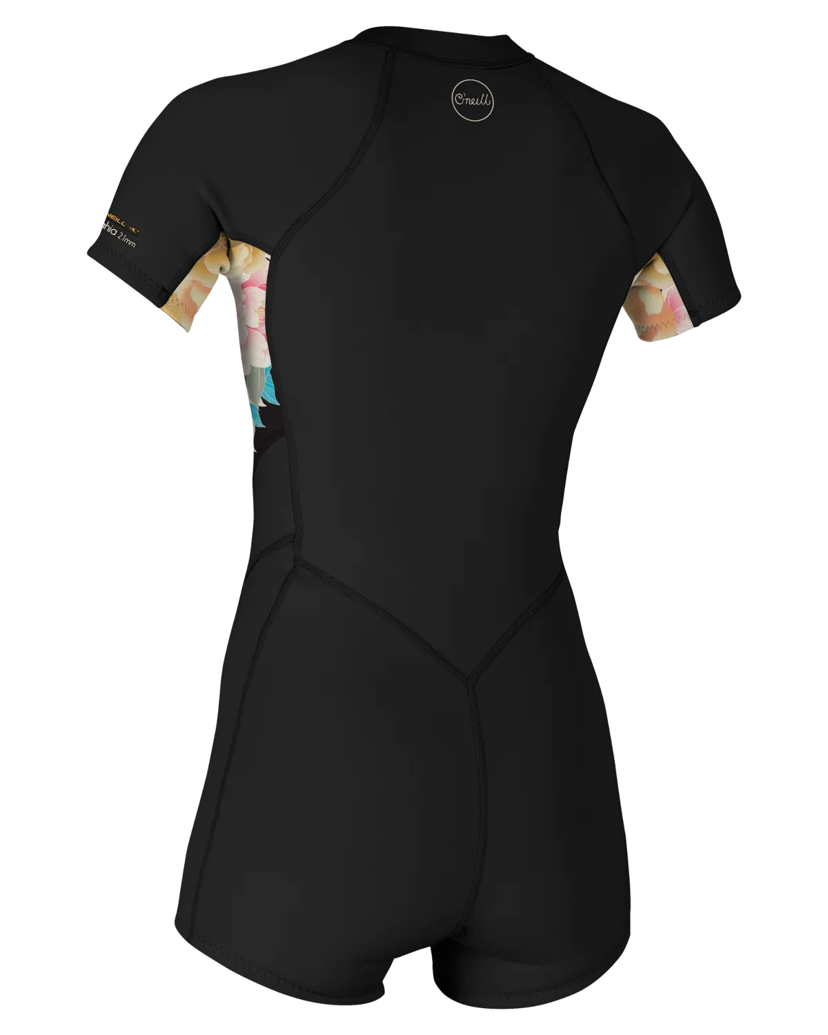 Bahia 2/1mm Front-Zip Kurzarm-Neoprenanzug in Schwarz, Mikah Blumenmuster & Schwarz