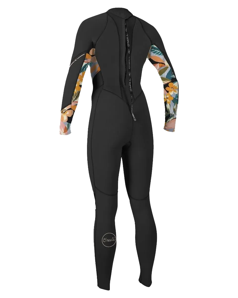 Bahia 3/2mm Neoprenanzug mit Rückenzip in Schwarz & Blumenmuster