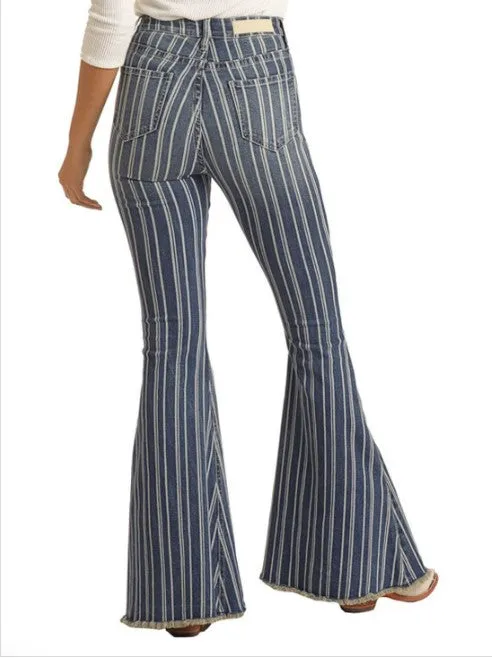 Blaue Streifen-Schlaghosen Jeans