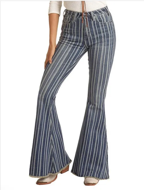 Blaue Streifen-Schlaghosen Jeans