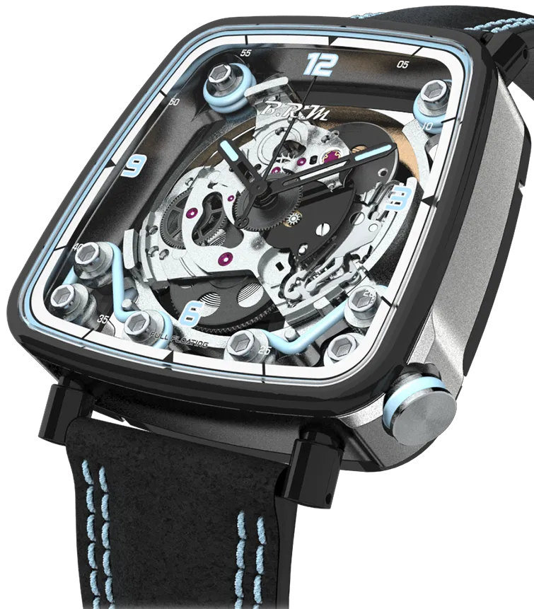 B.R.M Uhren B.R.M. Uhren FF39-40 Grau Titan Schwarz PVD Hellblau Uhr