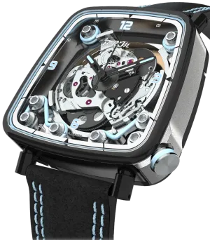 B.R.M Uhren B.R.M. Uhren FF39-40 Grau Titan Schwarz PVD Hellblau Uhr