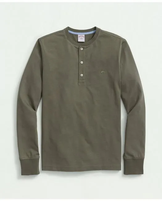 Brooks Brothers Herren Baumwoll-Henley Langarm T-Shirt Olive Brooks Brothers