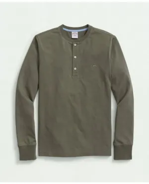 Brooks Brothers Herren Baumwoll-Henley Langarm T-Shirt Olive Brooks Brothers