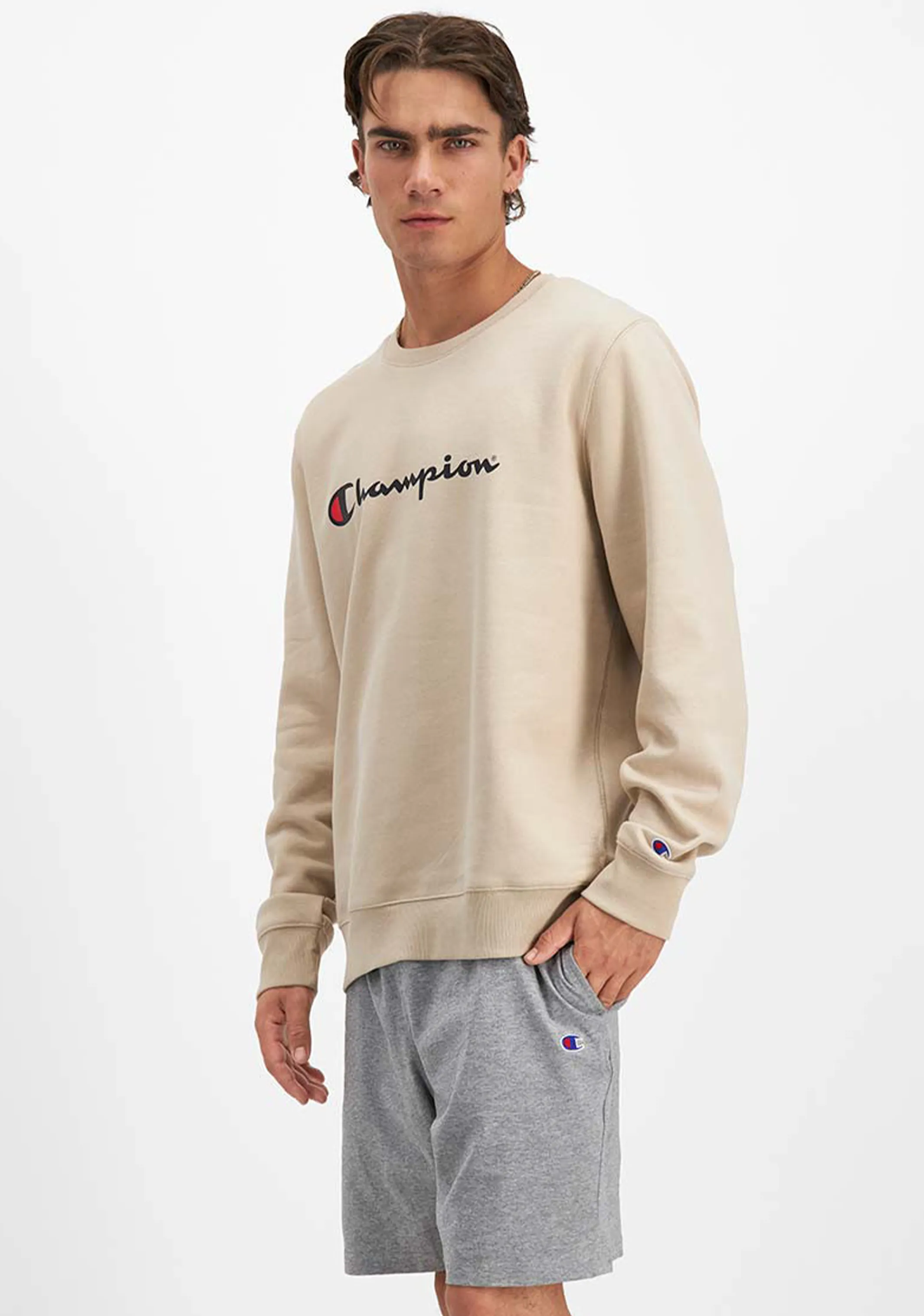 Champion Herren Beige Script Crew <BR> AY77N EQQ