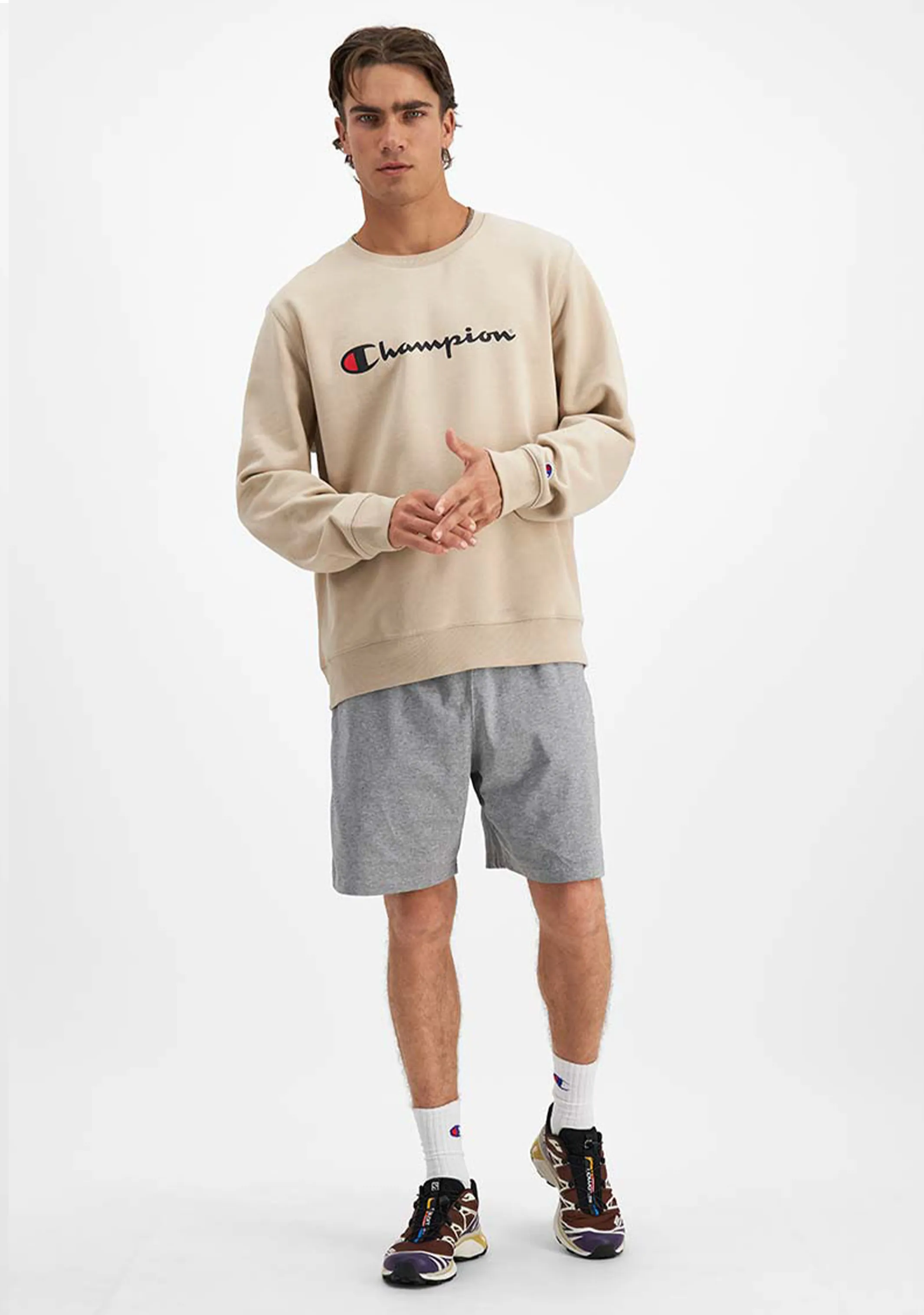 Champion Herren Beige Script Crew <BR> AY77N EQQ