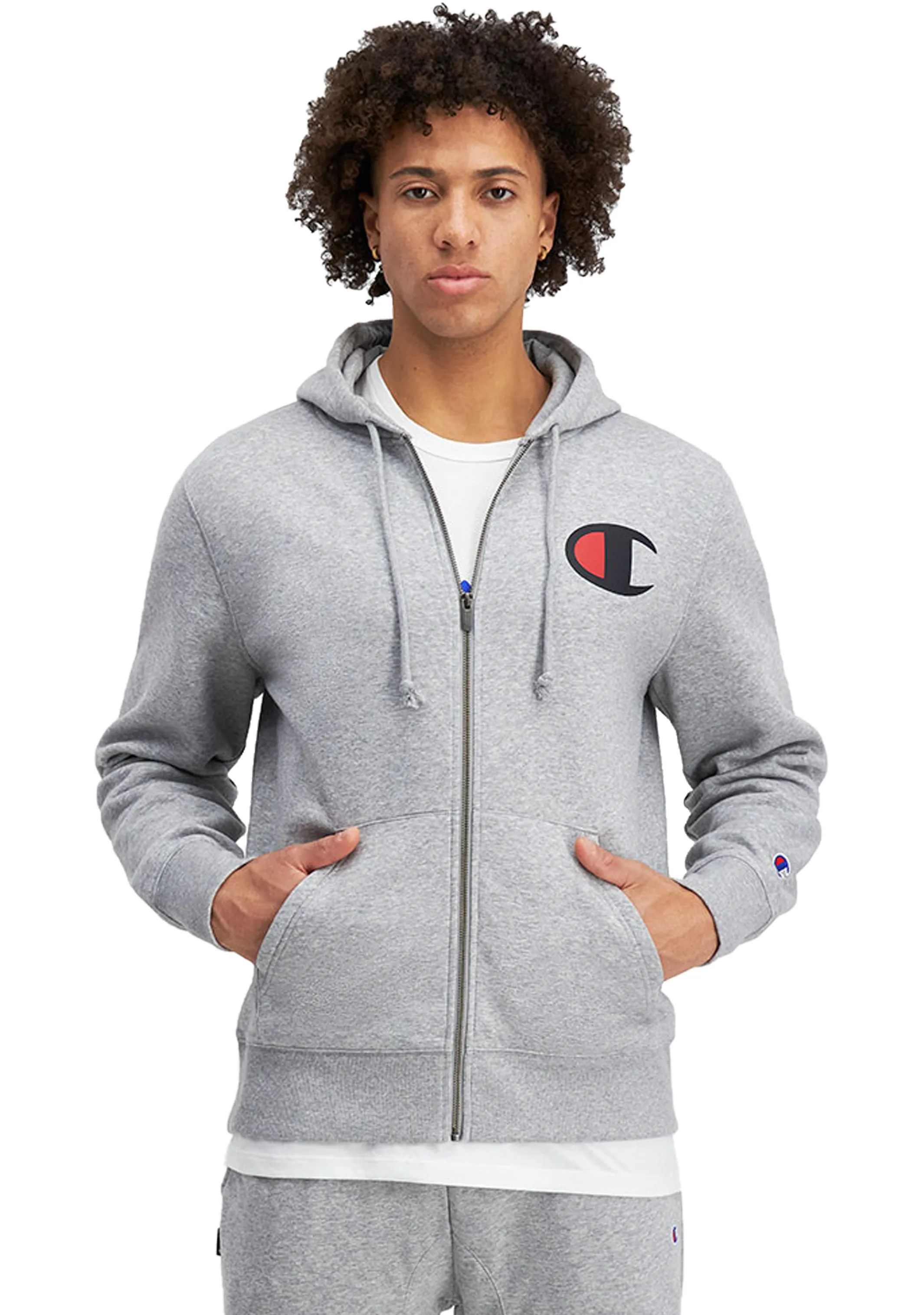 Champion Herren C Logo Kapuzenpullover mit Reißverschluss <br> AVV9N A3R GRAU