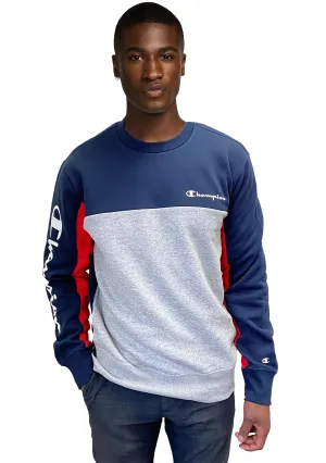 Champion Herren Colourblock Crew Rot Marine Grau <BR> AWU9A1