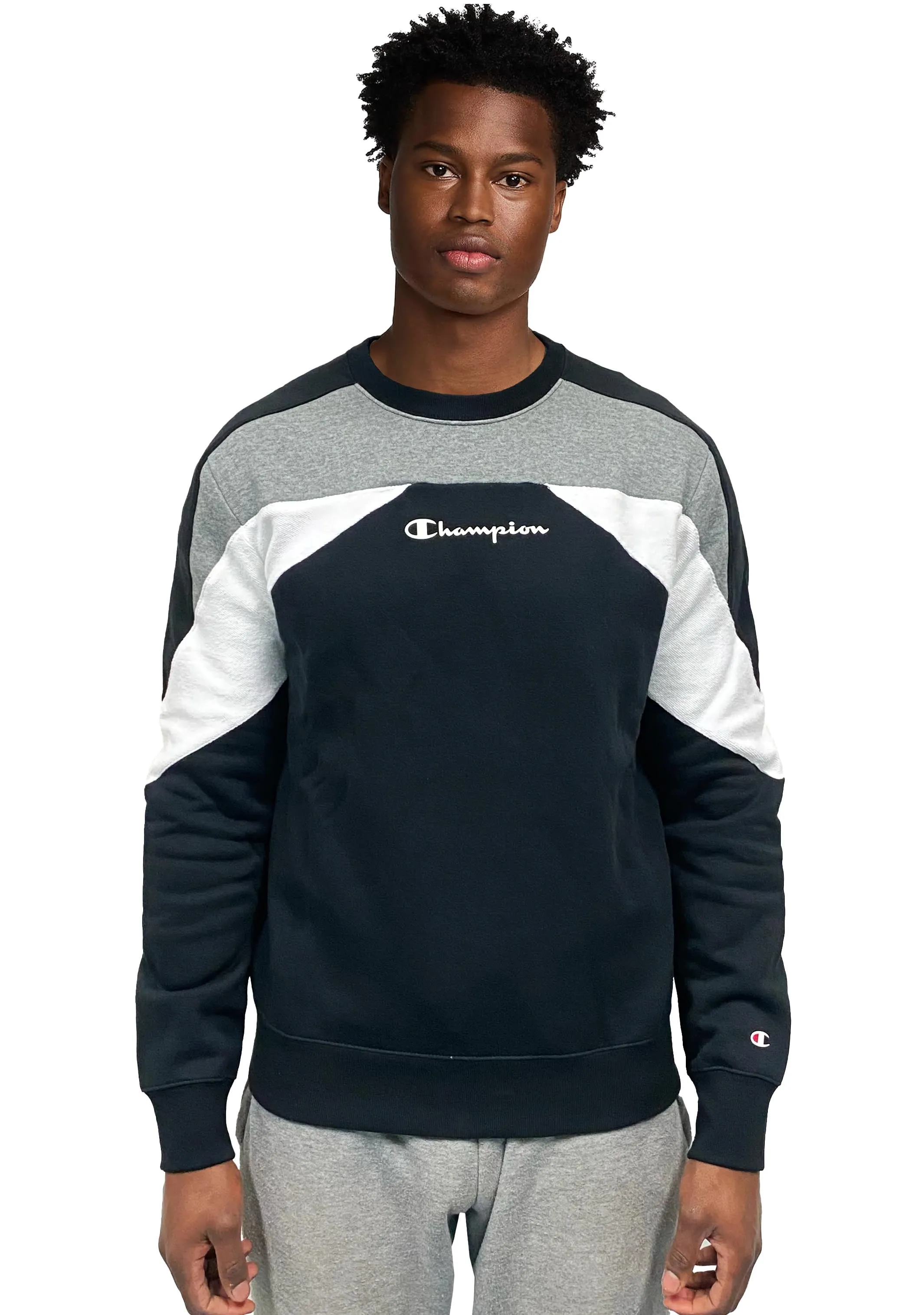 Champion Herren EU Farbblock Mod Crew Schwarz <BR> AWFQA1 BLK