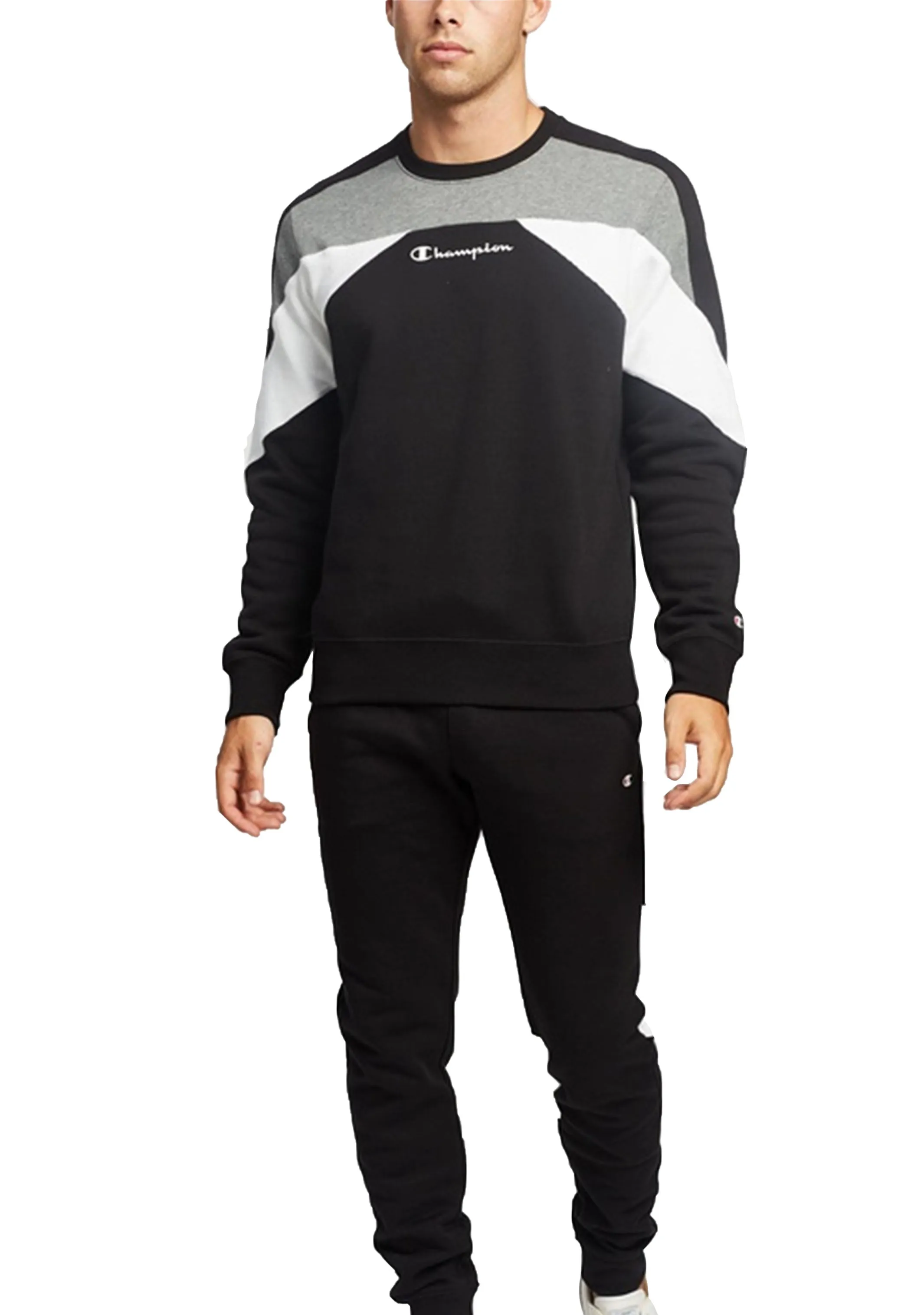Champion Herren EU Farbblock Mod Crew Schwarz <BR> AWFQA1 BLK