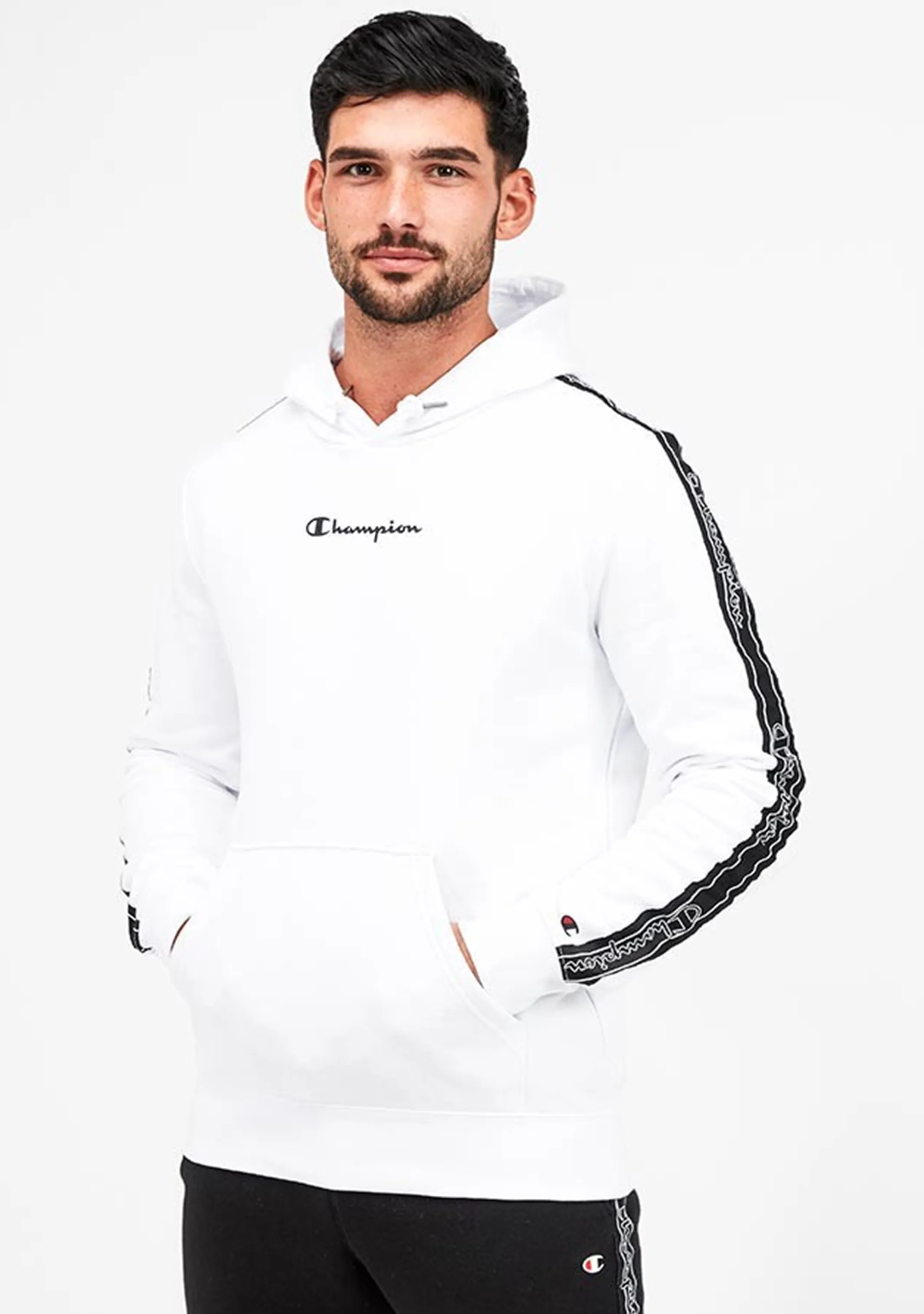 Champion Herren EU Taping Hoodie <BR> AW9XA1 WIT WEIß