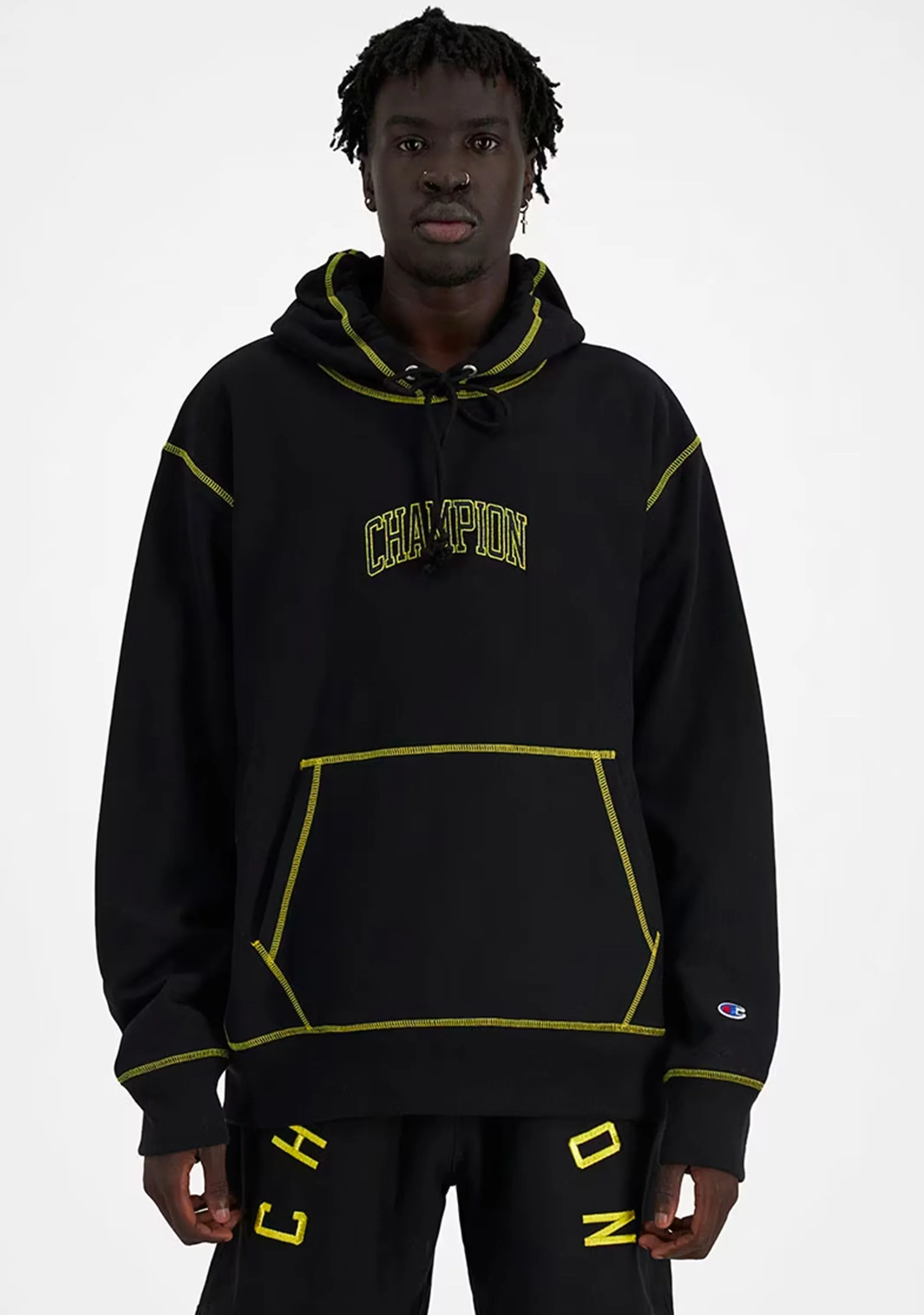 Champion Herren Reverse Weave Kontraststich Hoodie Schwarz