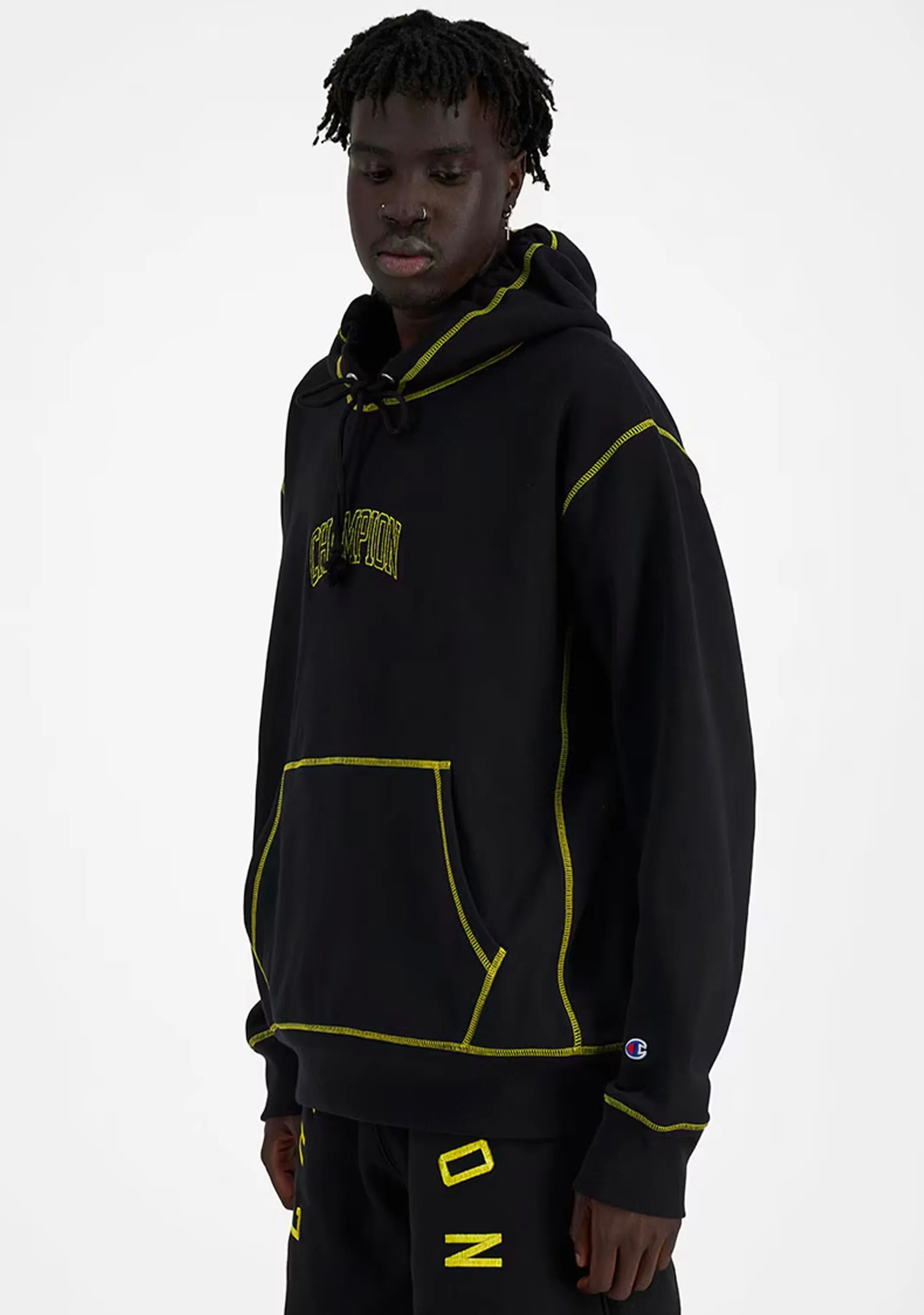 Champion Herren Reverse Weave Kontraststich Hoodie Schwarz