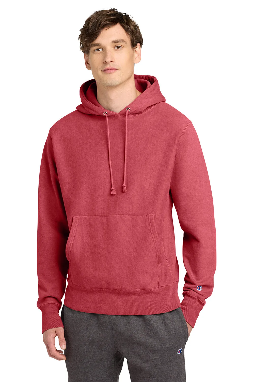 Champion Herren Reverse Weave Garment Dyed Kapuzenpullover mit Kangaroo-Tasche - Karmesinrot
