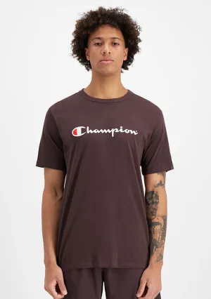 Champion Herren Script Logo Kurzarm T-Shirt Braun