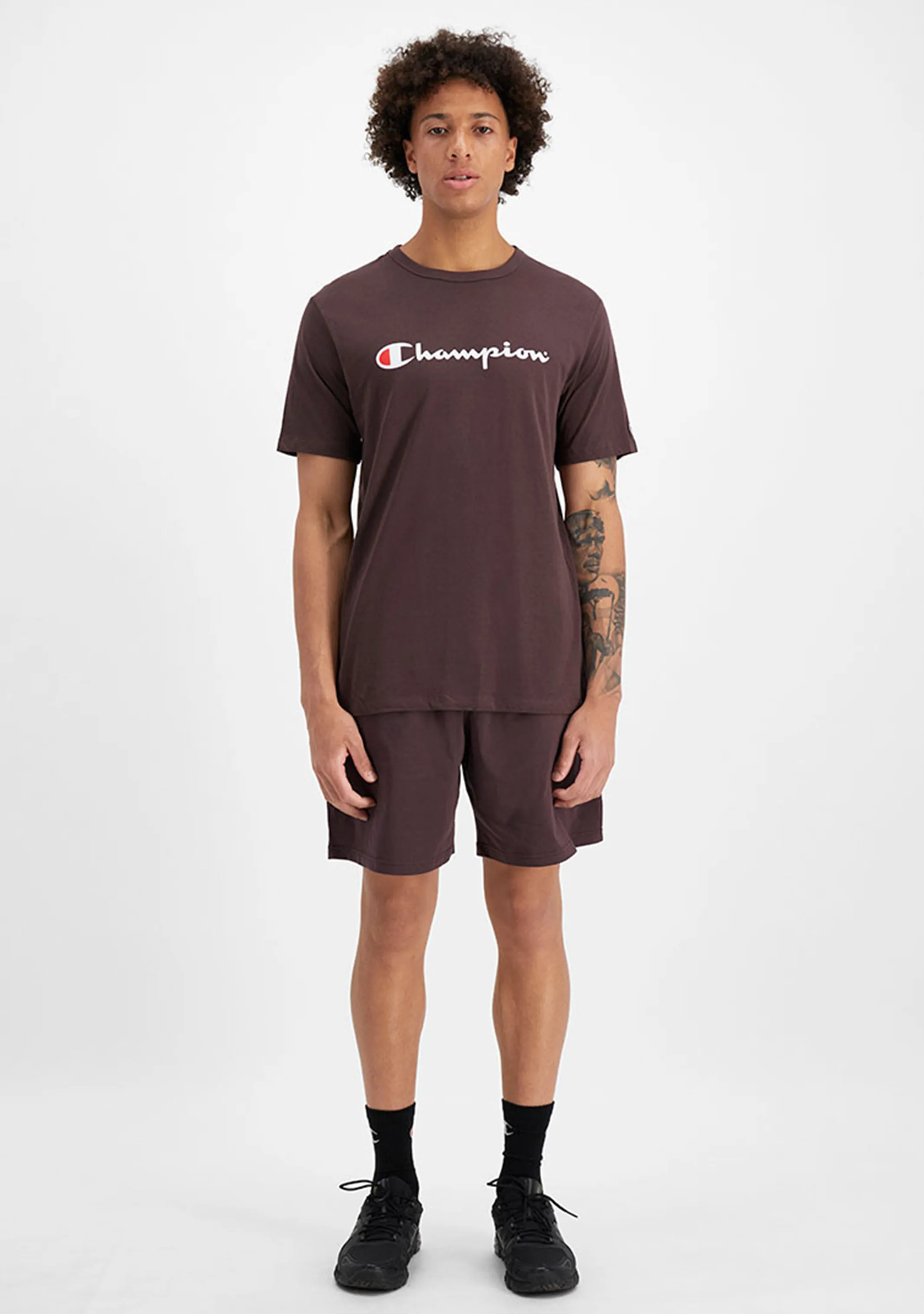 Champion Herren Script Logo Kurzarm T-Shirt Braun