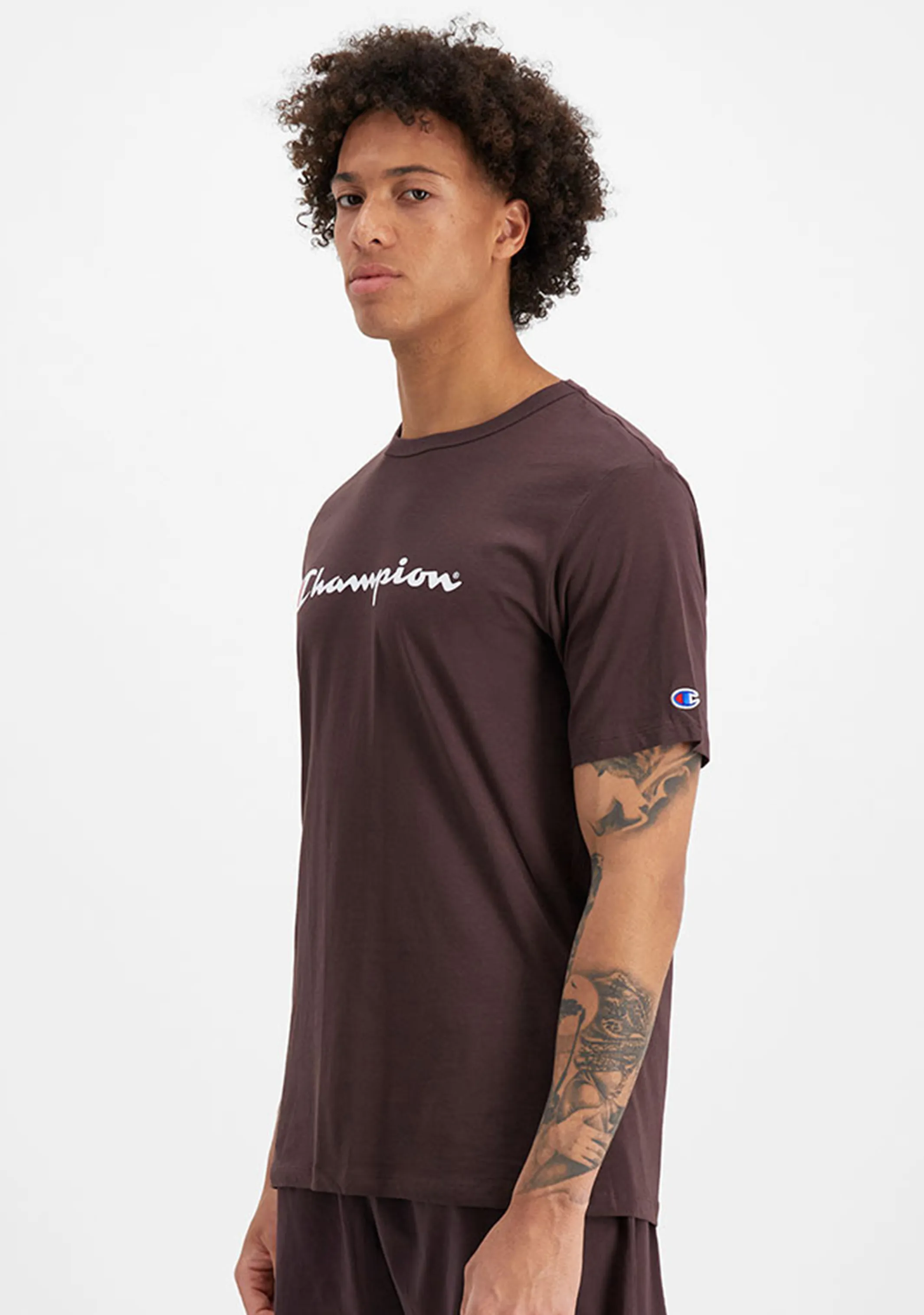 Champion Herren Script Logo Kurzarm T-Shirt Braun