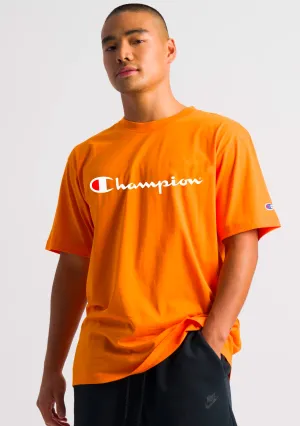 Champion Männer Script Logo Kurzarm T-Shirt Gelb