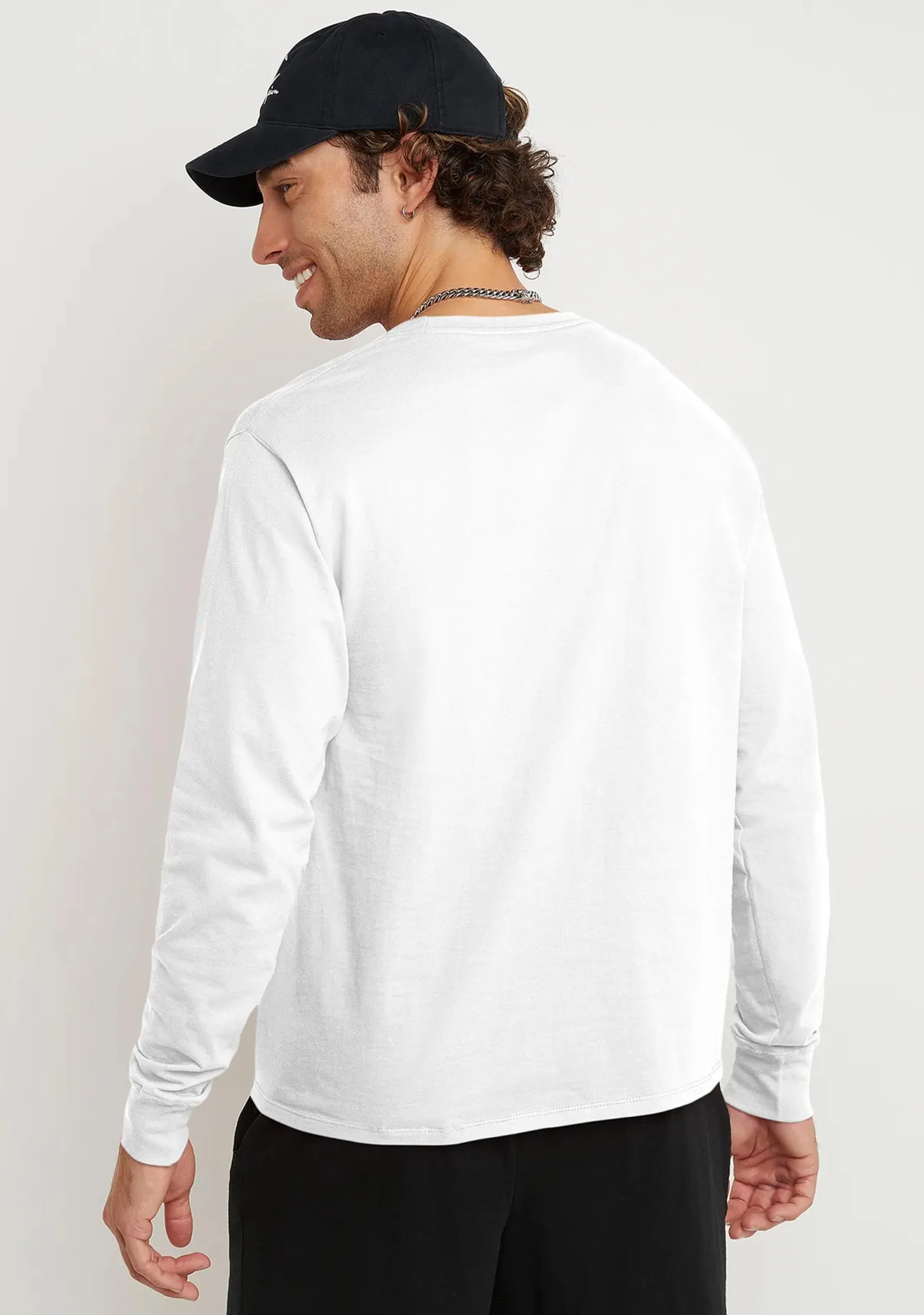 Champion Herren Script Langarm T-Shirt Weiß