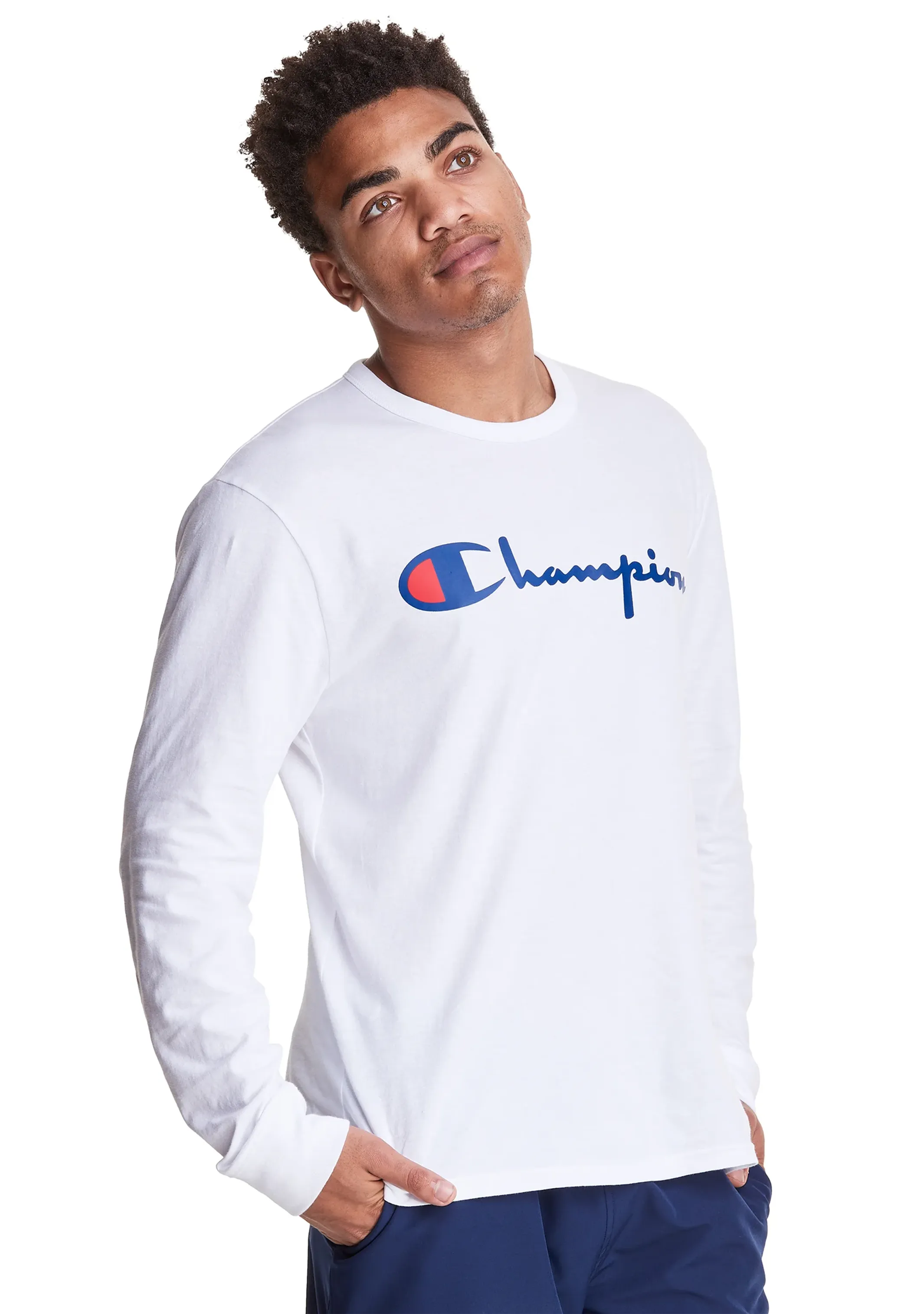 Champion Herren Script Langarm T-Shirt Weiß