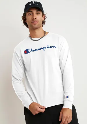 Champion Herren Script Langarm T-Shirt Weiß