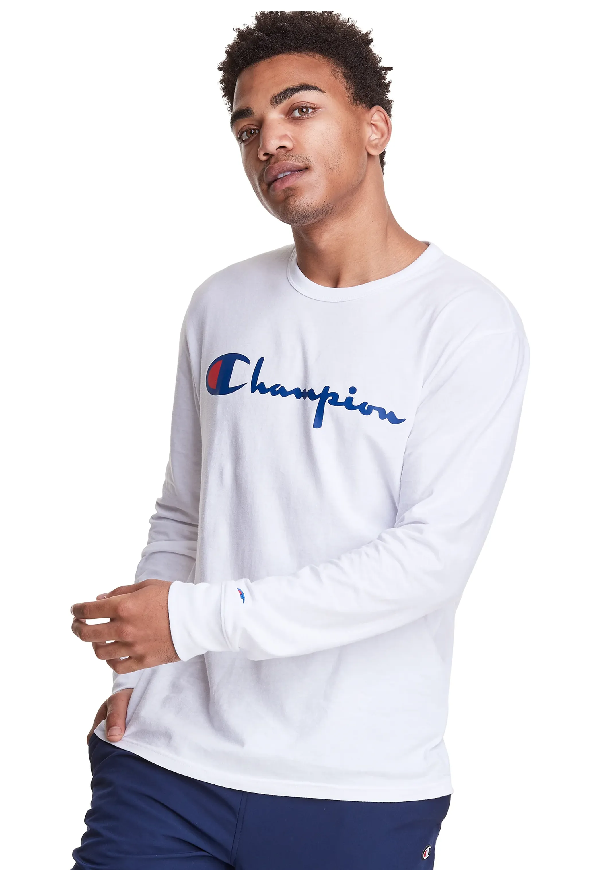 Champion Herren Script Langarm T-Shirt Weiß