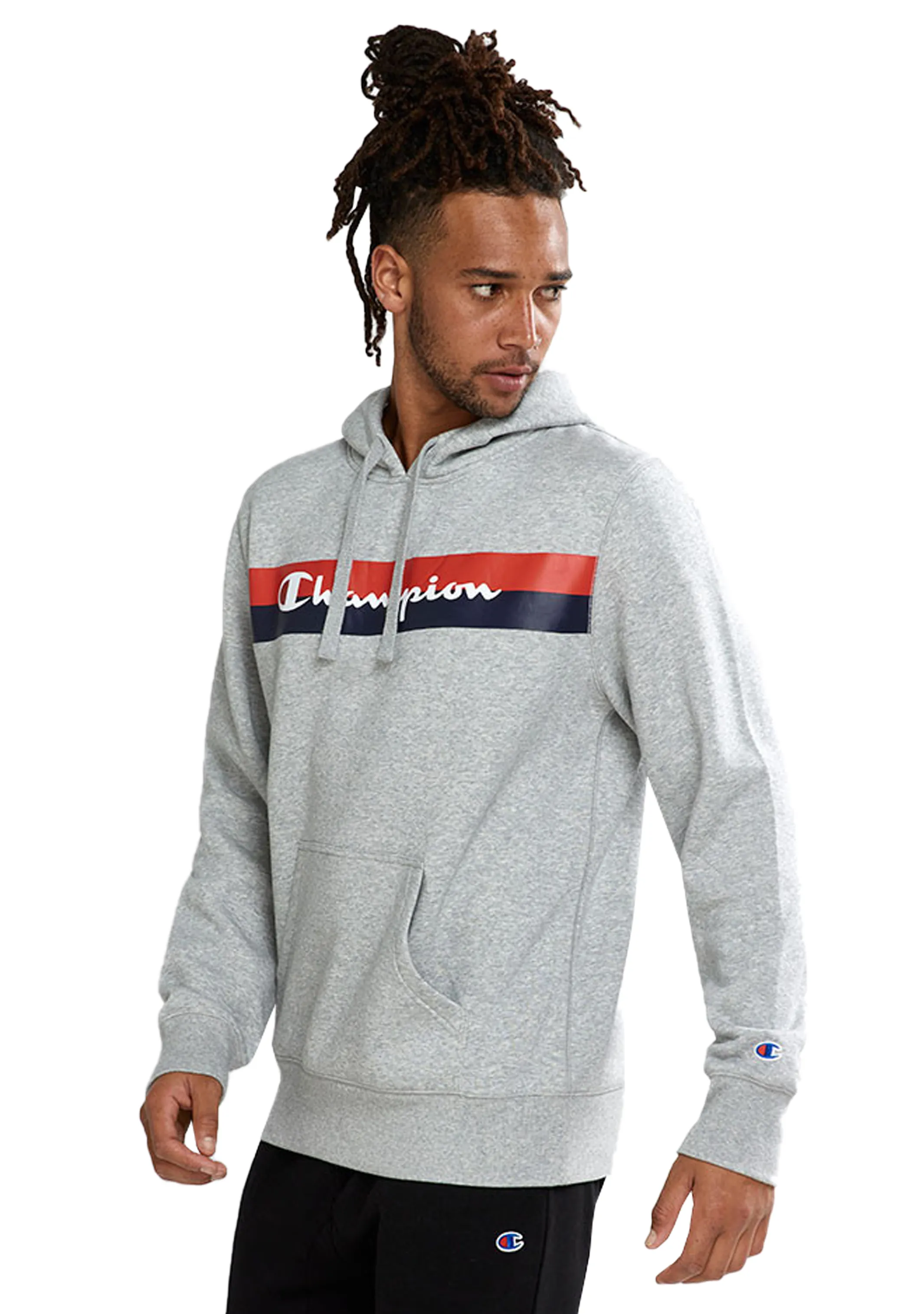 Champion Herren Sportliches Grafikdruck Hoodie Oxford Grau <br> AXWPN 6Y4