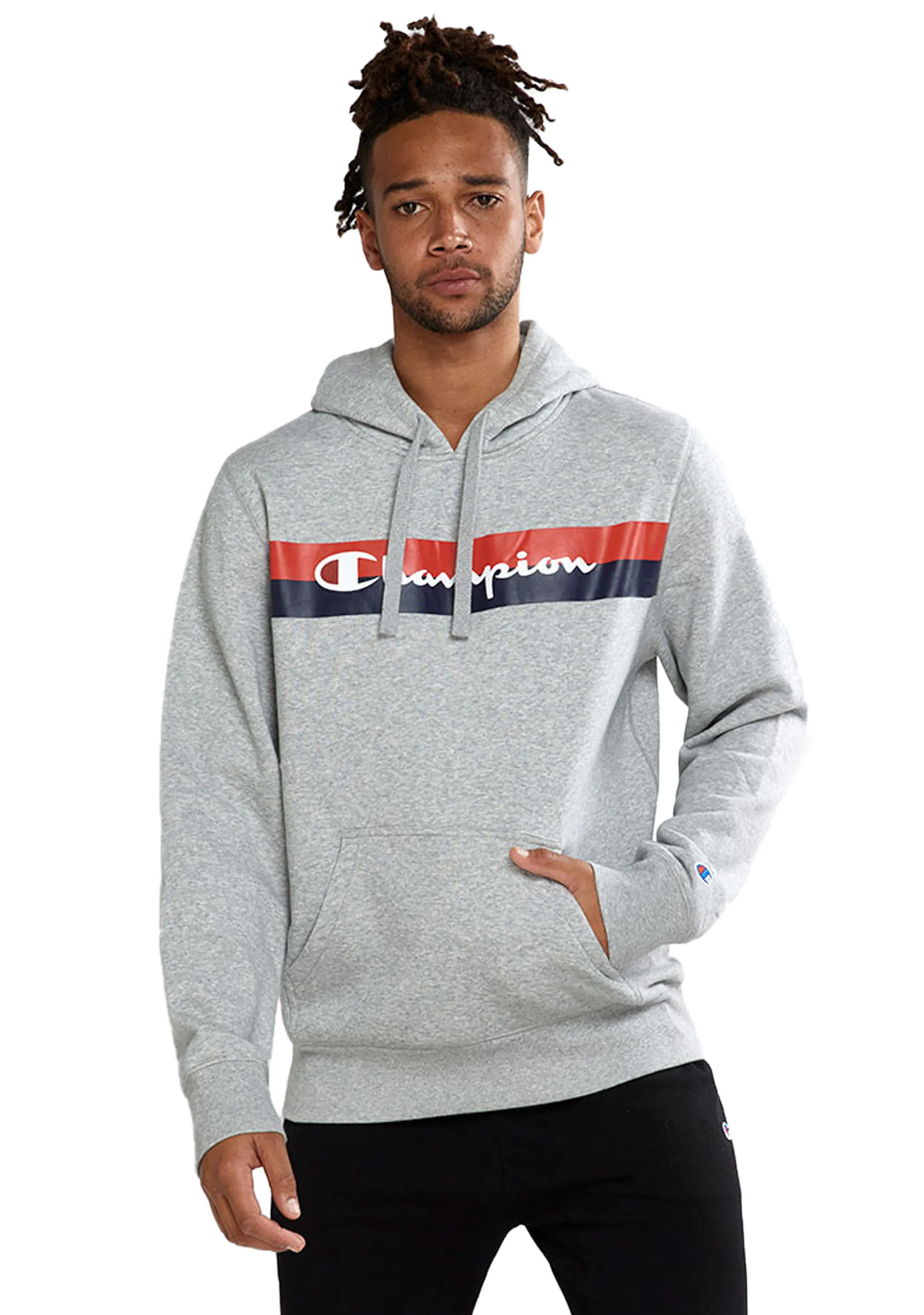 Champion Herren Sportliches Grafikdruck Hoodie Oxford Grau <br> AXWPN 6Y4
