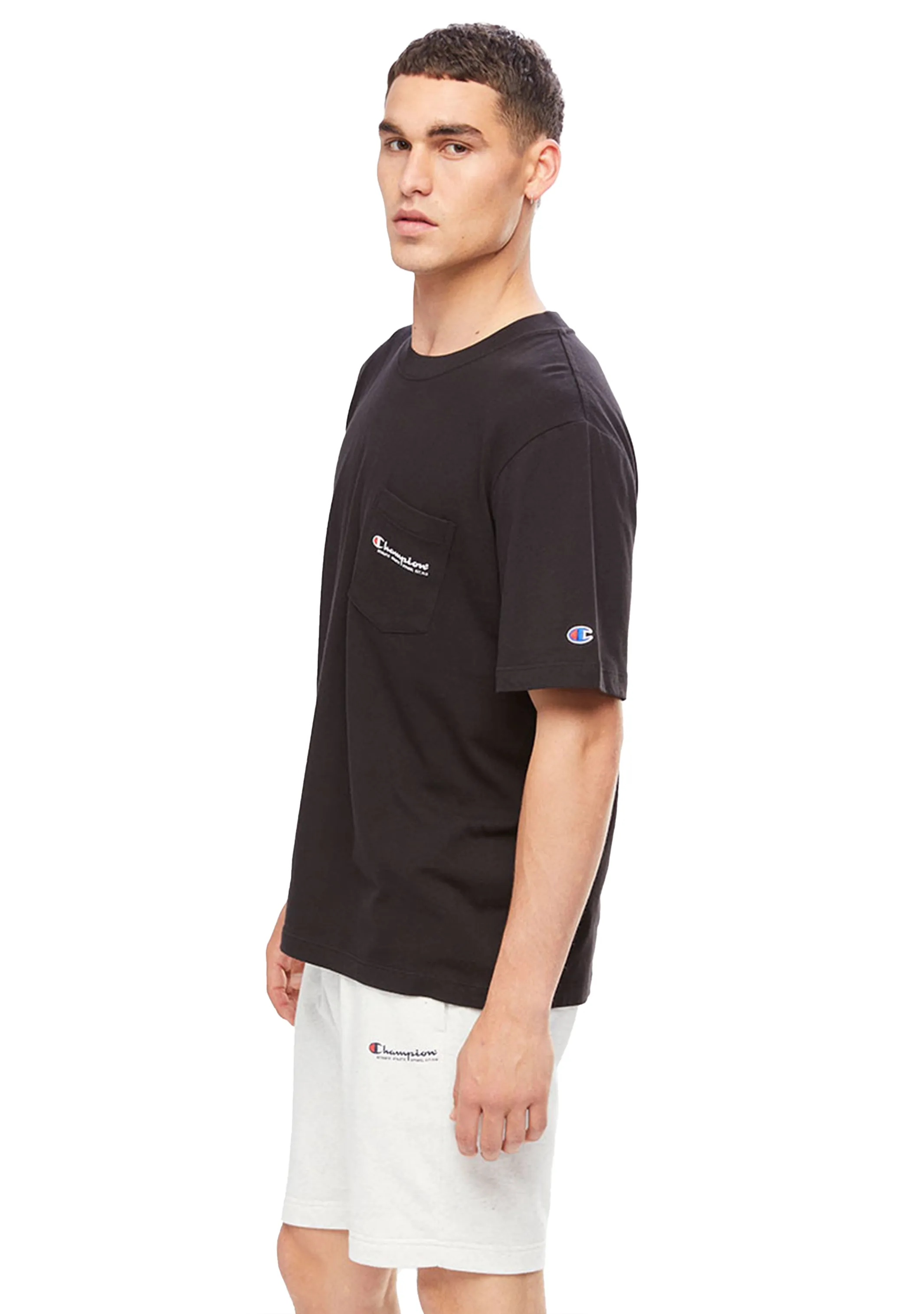 Champion Herren SPS Jersey Pocket Script T-Shirt <br> AW43N Schwarz/Weiß