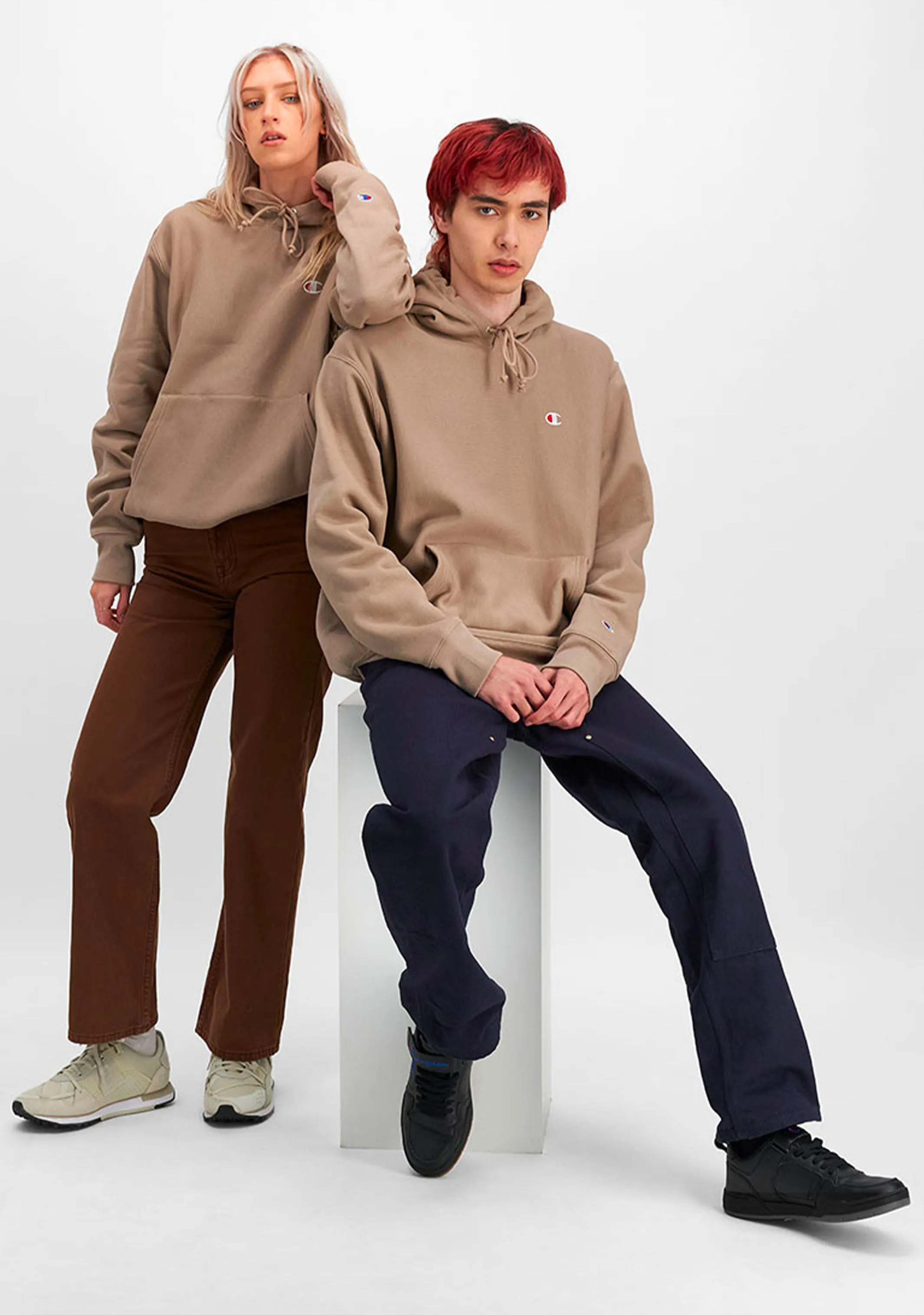 Champion Reverse Weave Kapuzenpullover Beige <br> A1704H FUX
