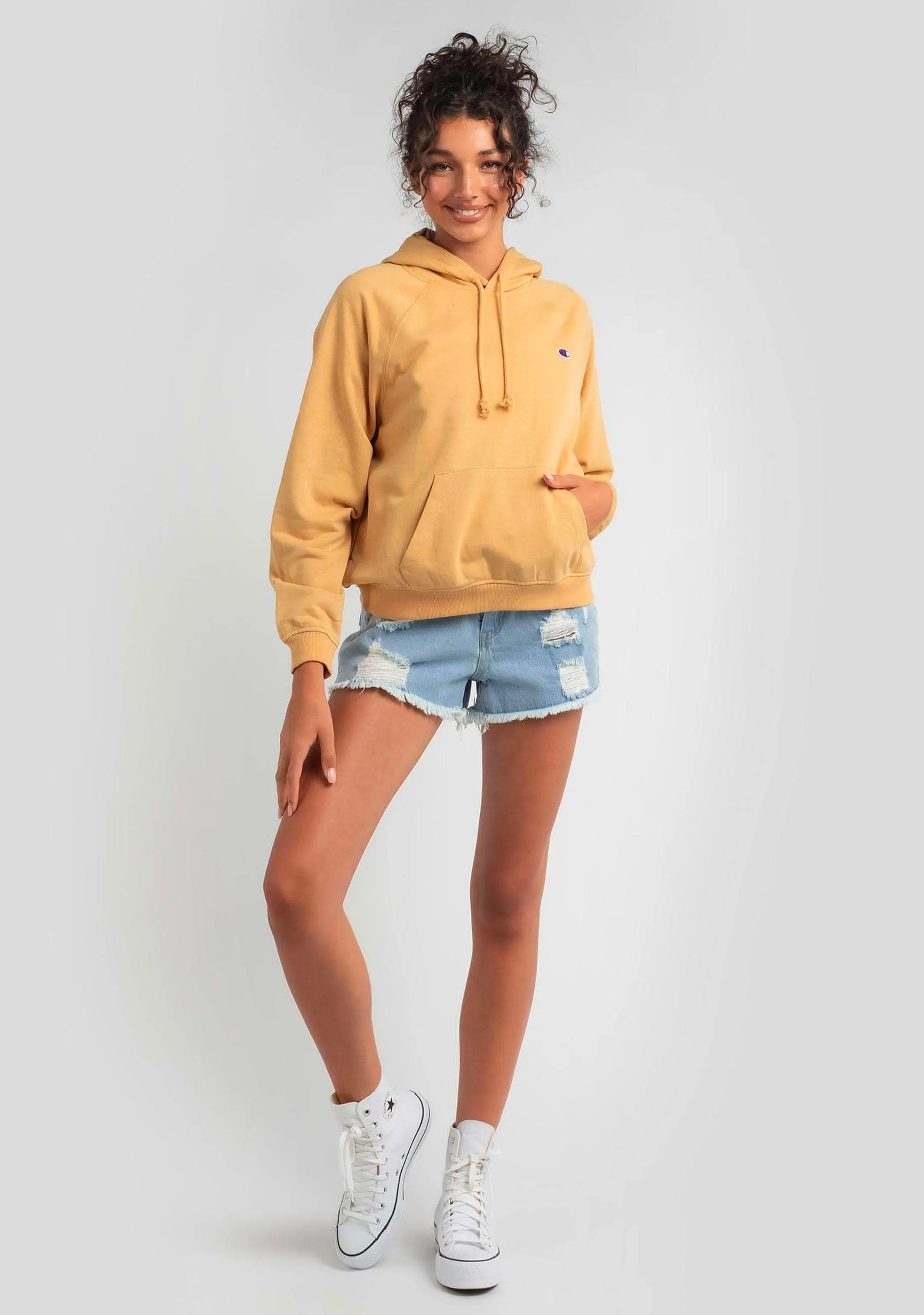 Champion Damen French Terry Script Hoodie Senf