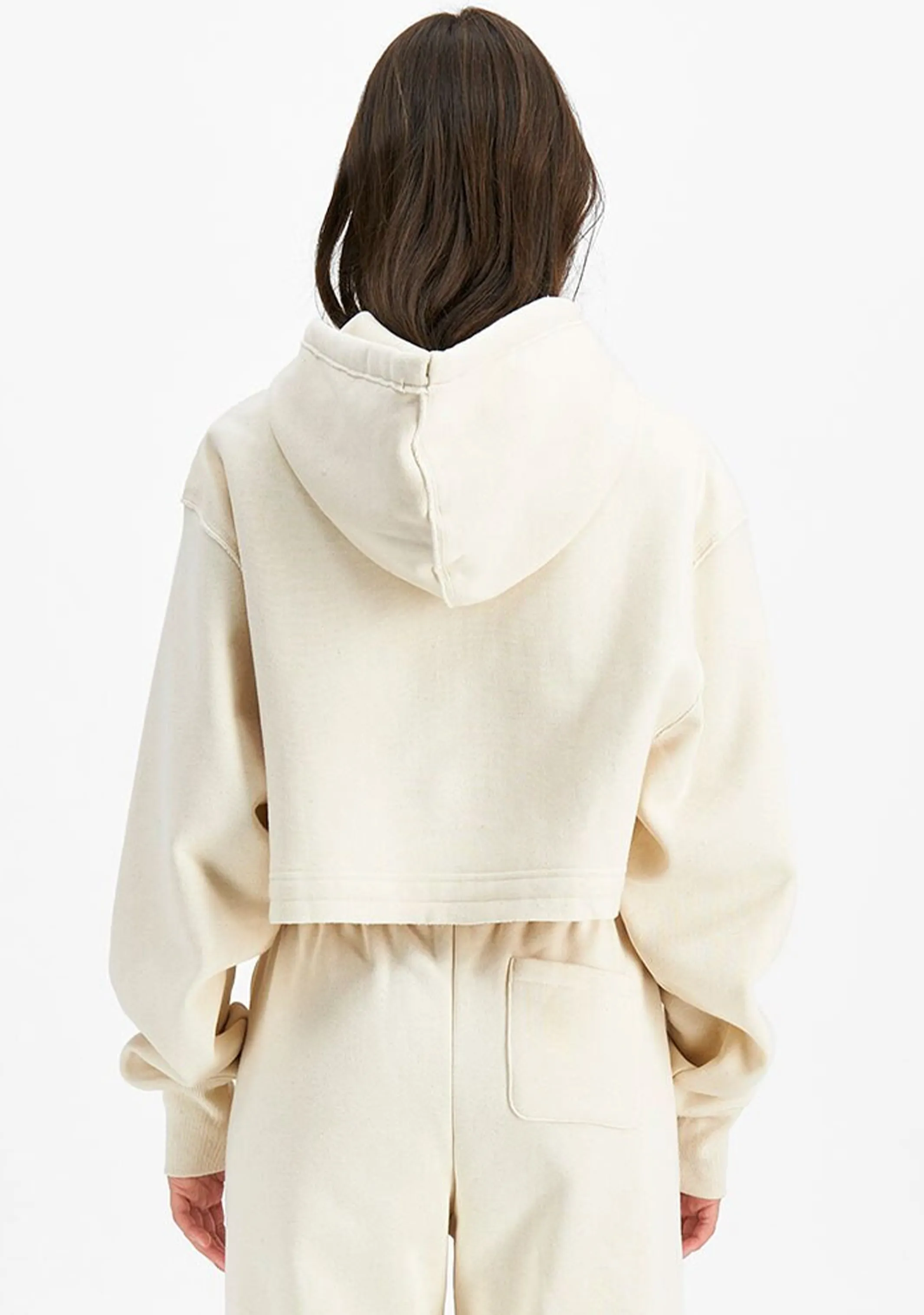 Champion Damen Reverse Weave Beige Cropped Hoodie <br> CT87A1 NAT