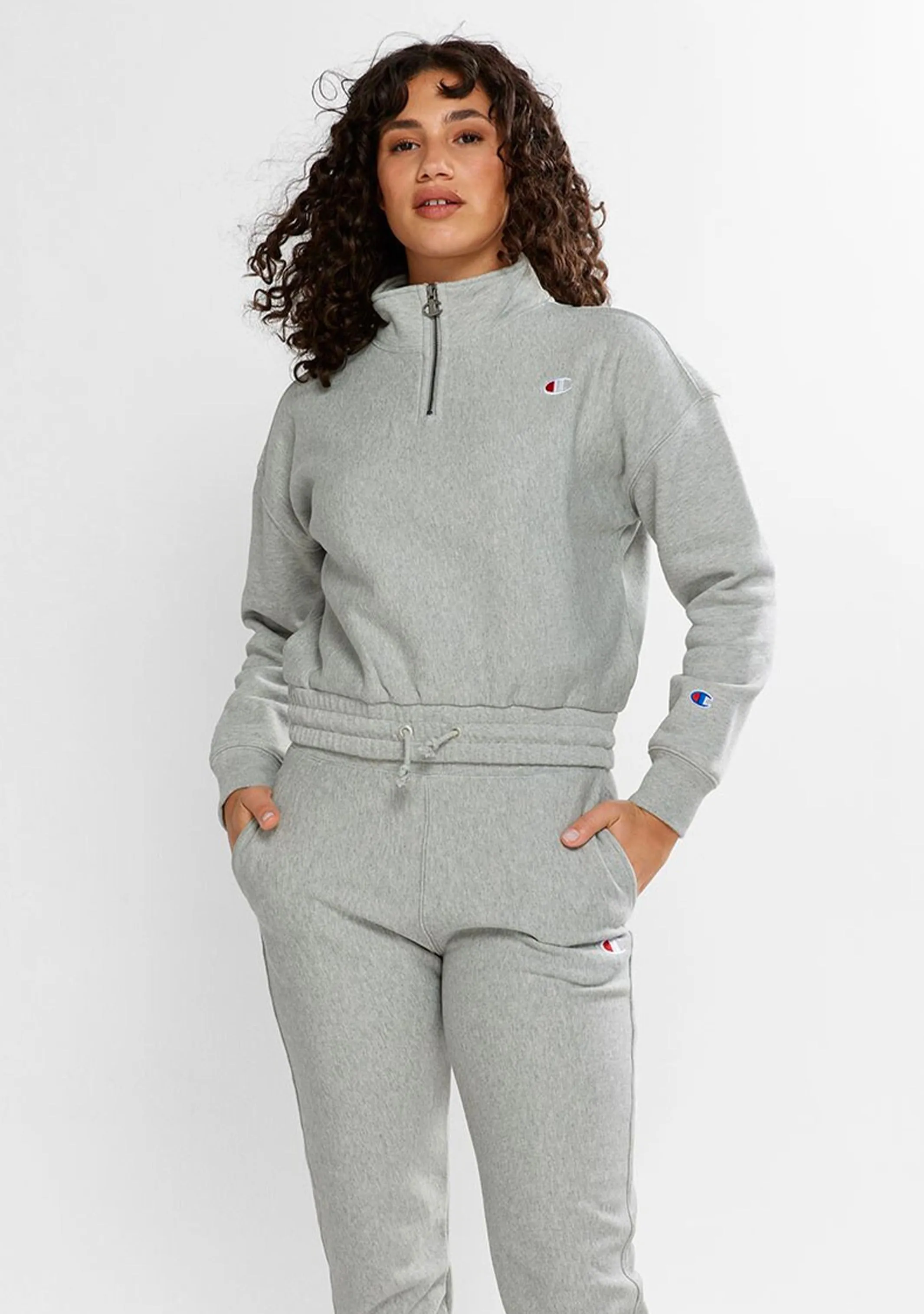 Champion Damen Reverse Weave Viertelreißverschluss Pullover Grau <br> CTKMN A3R
