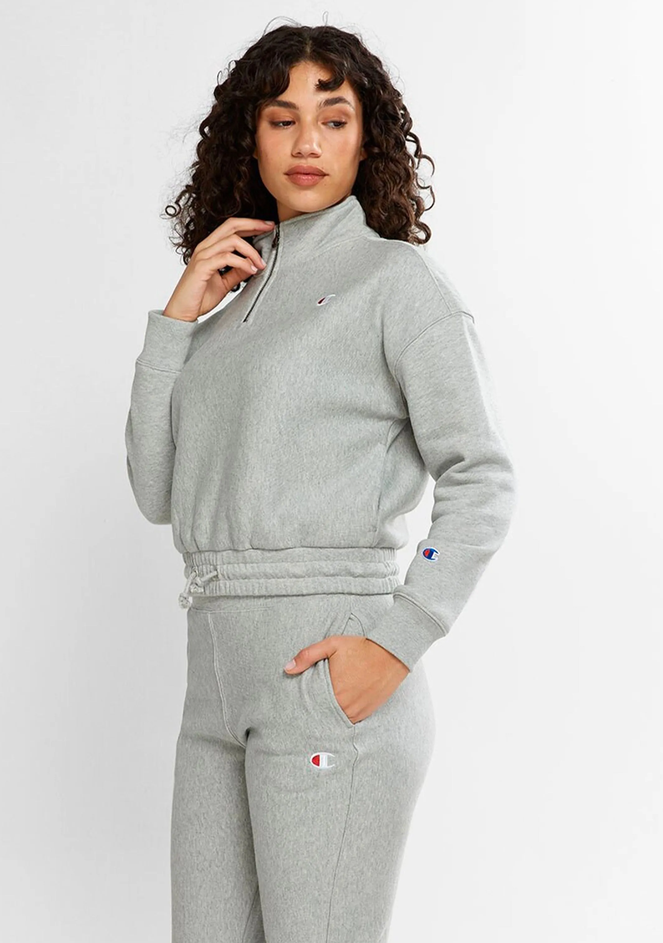 Champion Damen Reverse Weave Viertelreißverschluss Pullover Grau <br> CTKMN A3R
