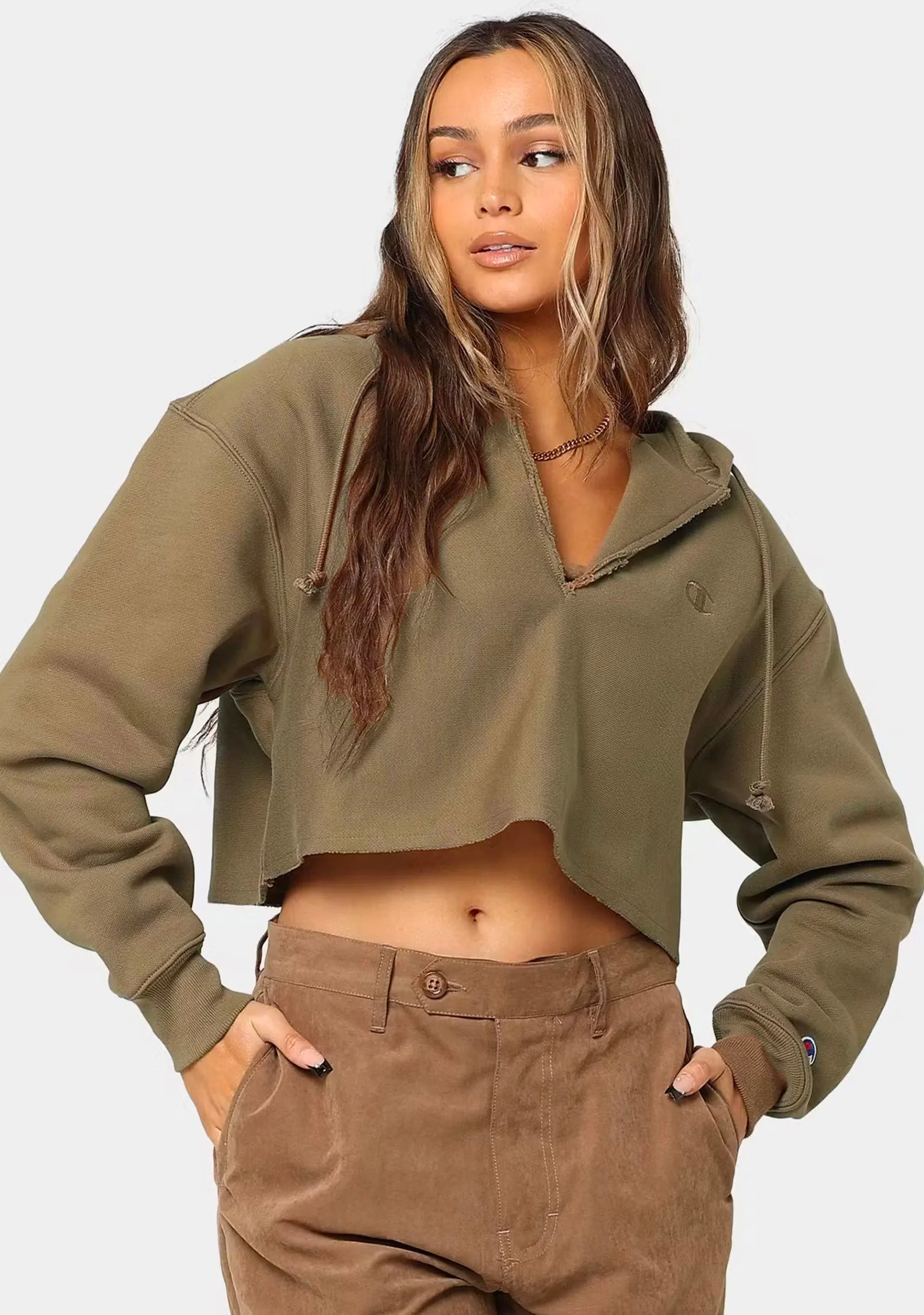 Champion Damen Reverse Weave Crop Hoodie mit Seitenschlitzen