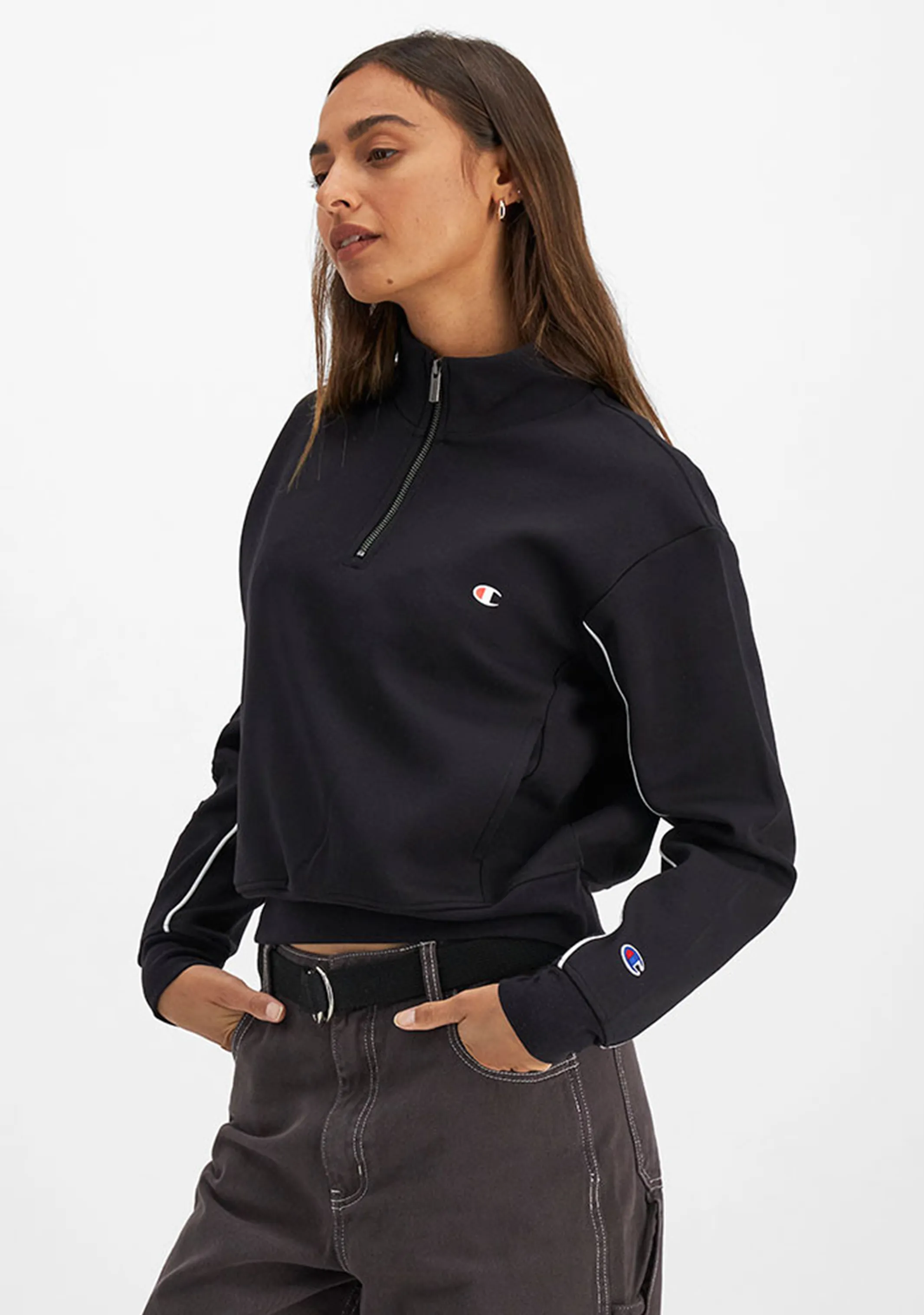 Champion Damen Rochester Athletic Viertelzip Pullover <BR> CT3GN Schwarz