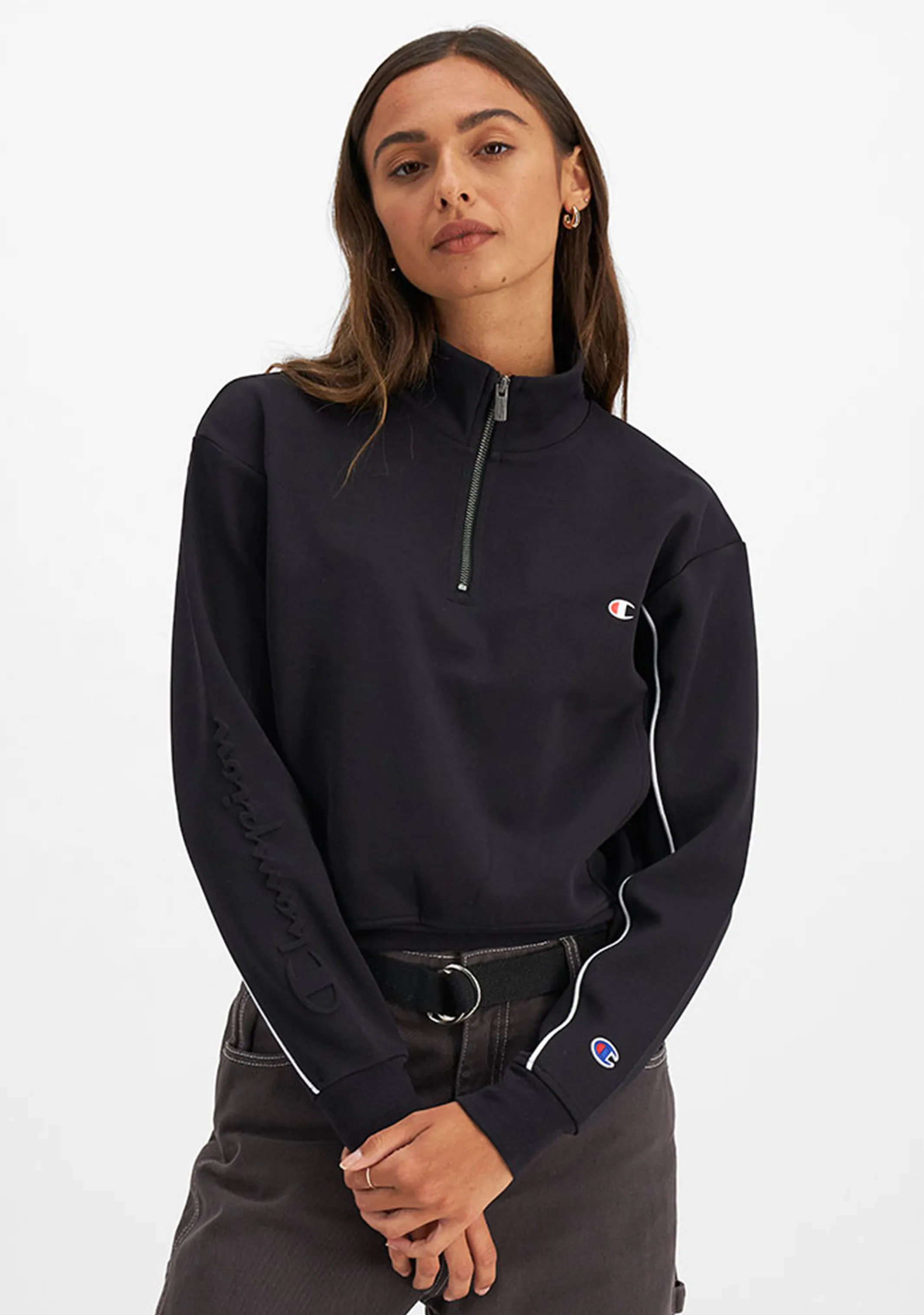 Champion Damen Rochester Athletic Viertelzip Pullover <BR> CT3GN Schwarz